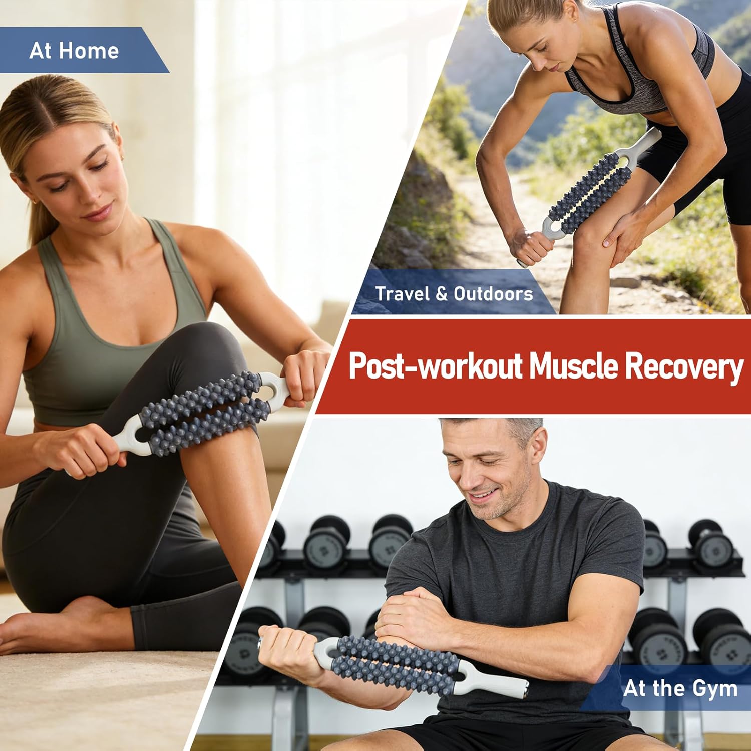 Muscle Roller Stick, Double Row Deep Tissue Massage Stick for Muscle Recovery, Portable Massage Roller for Legs, Calves & Back, Trigger Point Therapy for Athletes & Runners - Image 2
