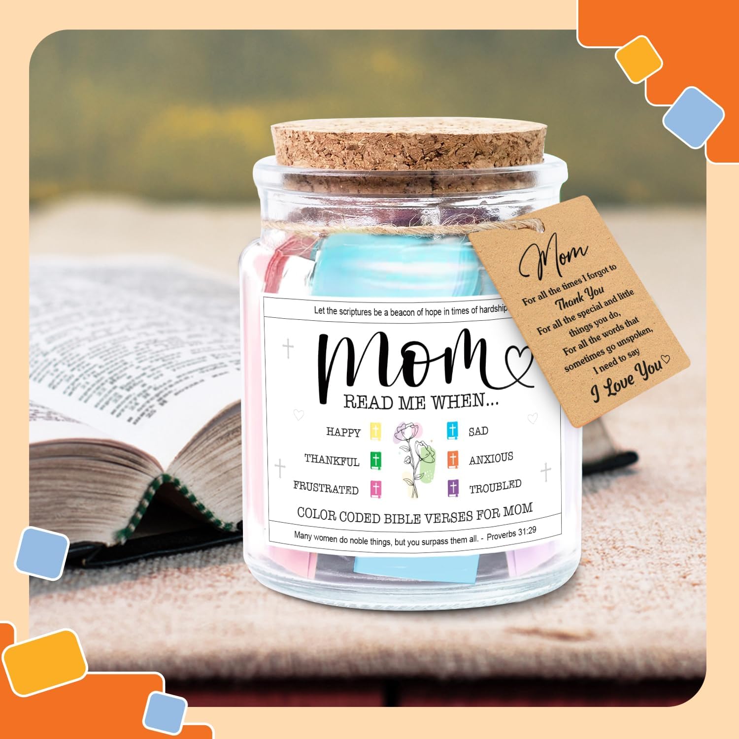 NewEleven Mothers Day Gifts For Mom, Mom Gifts From Daughters Son on Mother Birthday, Bible Jar, Christian Gift for Wife, Thank You Gift Decorative Inspirational Scripture Jar with 92 Bible Verses - Image 6
