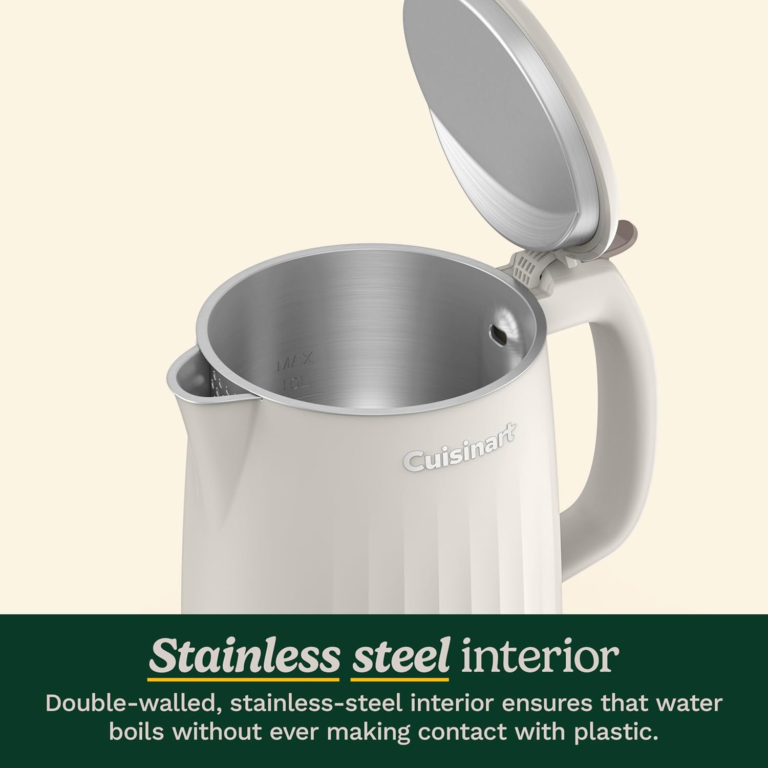 Cuisinart Soho 1-Liter Double Wall Electric Hot Water Kettle, Tea Kettle with Stainless Steel Interior, One Touch Operation to Boil Water for Tea, Hot Cocoa, or Instant Oatmeal, CK-10TR, Truffle - Image 4