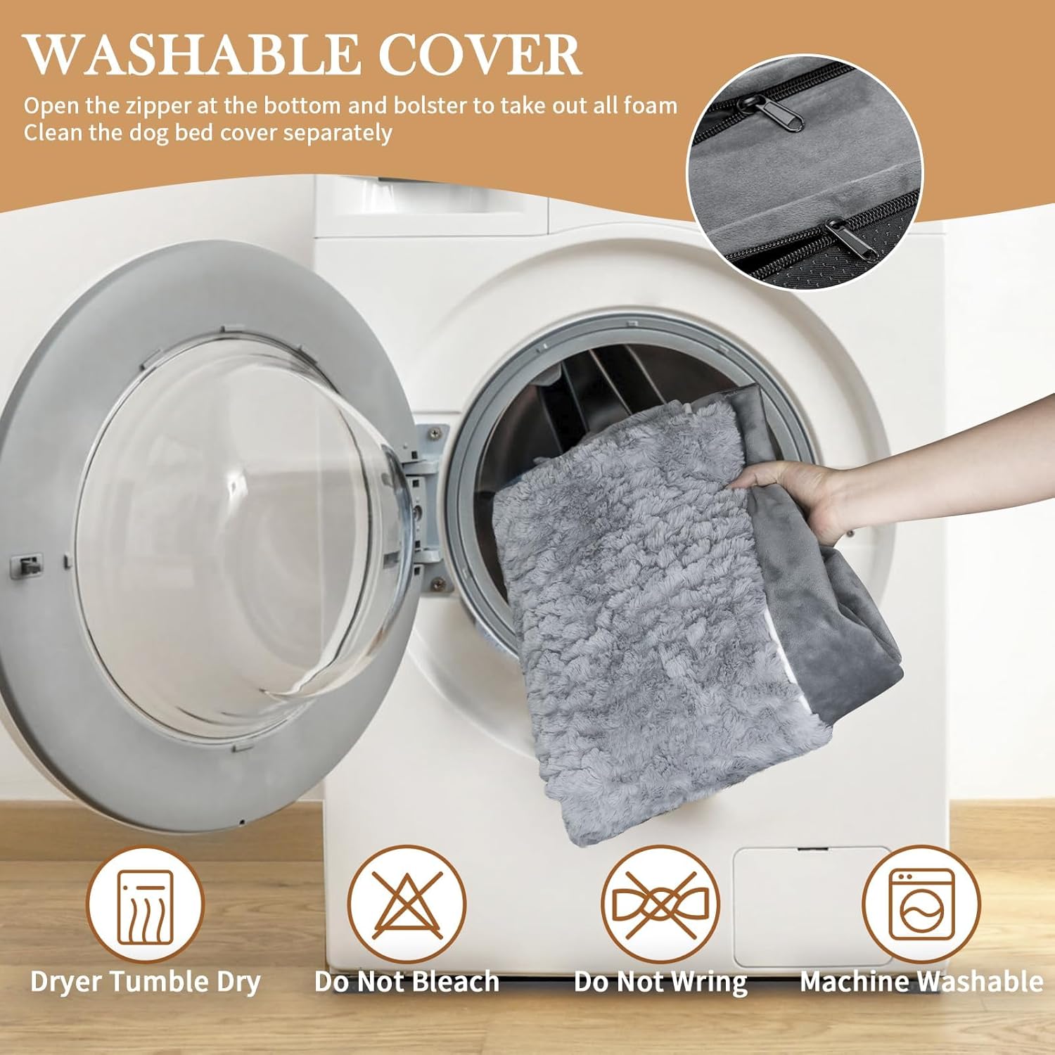 Comfort Expression Orthopedic Dog Bed for Extra Large Dogs 42x30 Inch, Waterproof Egg Crate Foam XL Pet Bed with Removable Bolsters, Dog Couch with Washable Cover & Non-Slip Bottom, Grey - Image 10