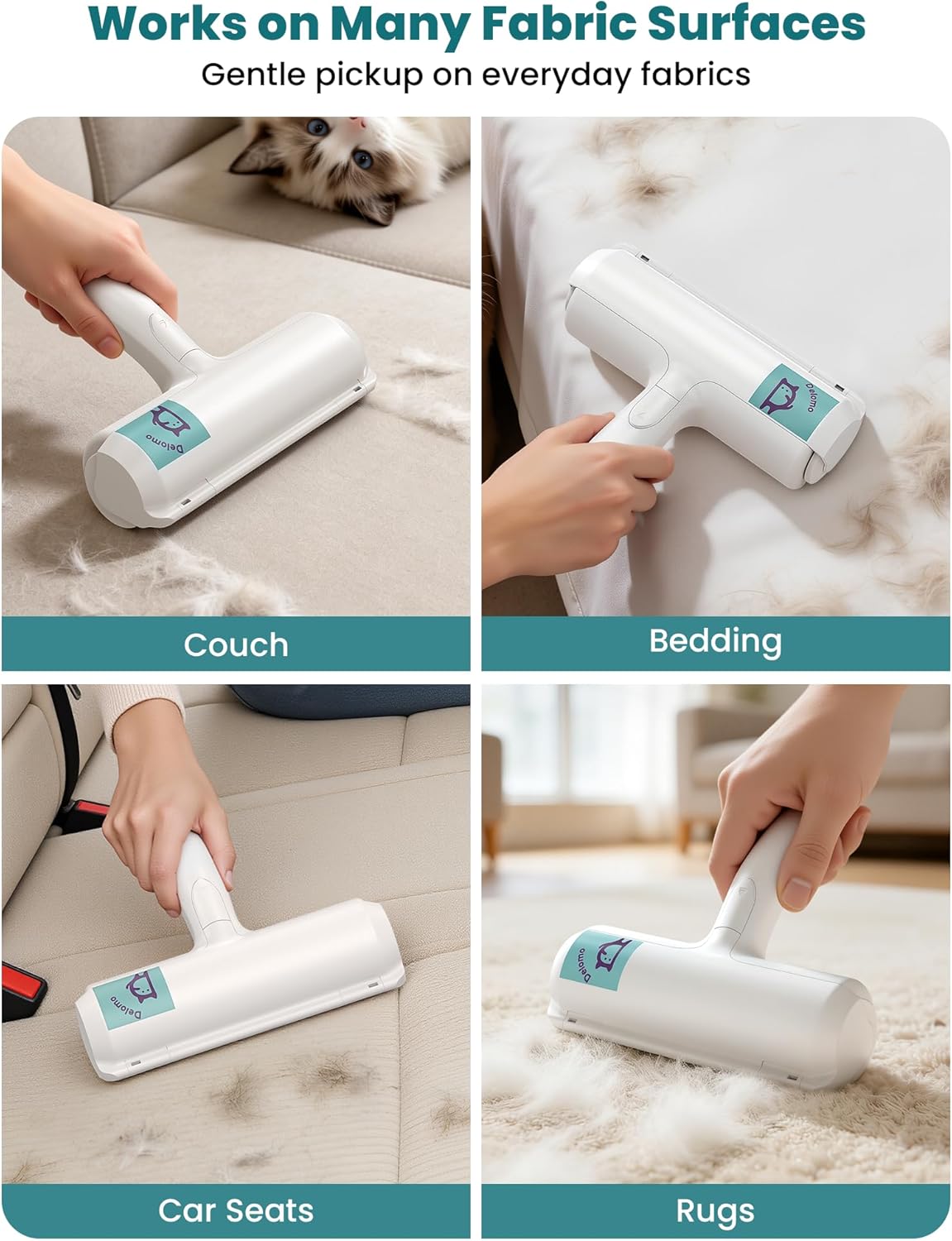 DELOMO Pet Hair Remover Roller: Reusable Lint Roller with Large Fur Bin - Portable Cat and Dog Hair Remover for Couch, Bedding, Car, Rugs & Furniture, Effective and Eco-Friendly, for Multi-Pet Homes - Image 5