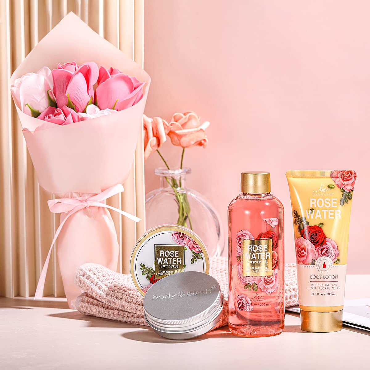 Mothers Day Gifts for Mom, Spa Birthday Gift Baskets for Women Her Wife Girlfriend, with Rose Scented Shower Gel, Body Scrub, Body Lotion, Hand Soap - Image 2