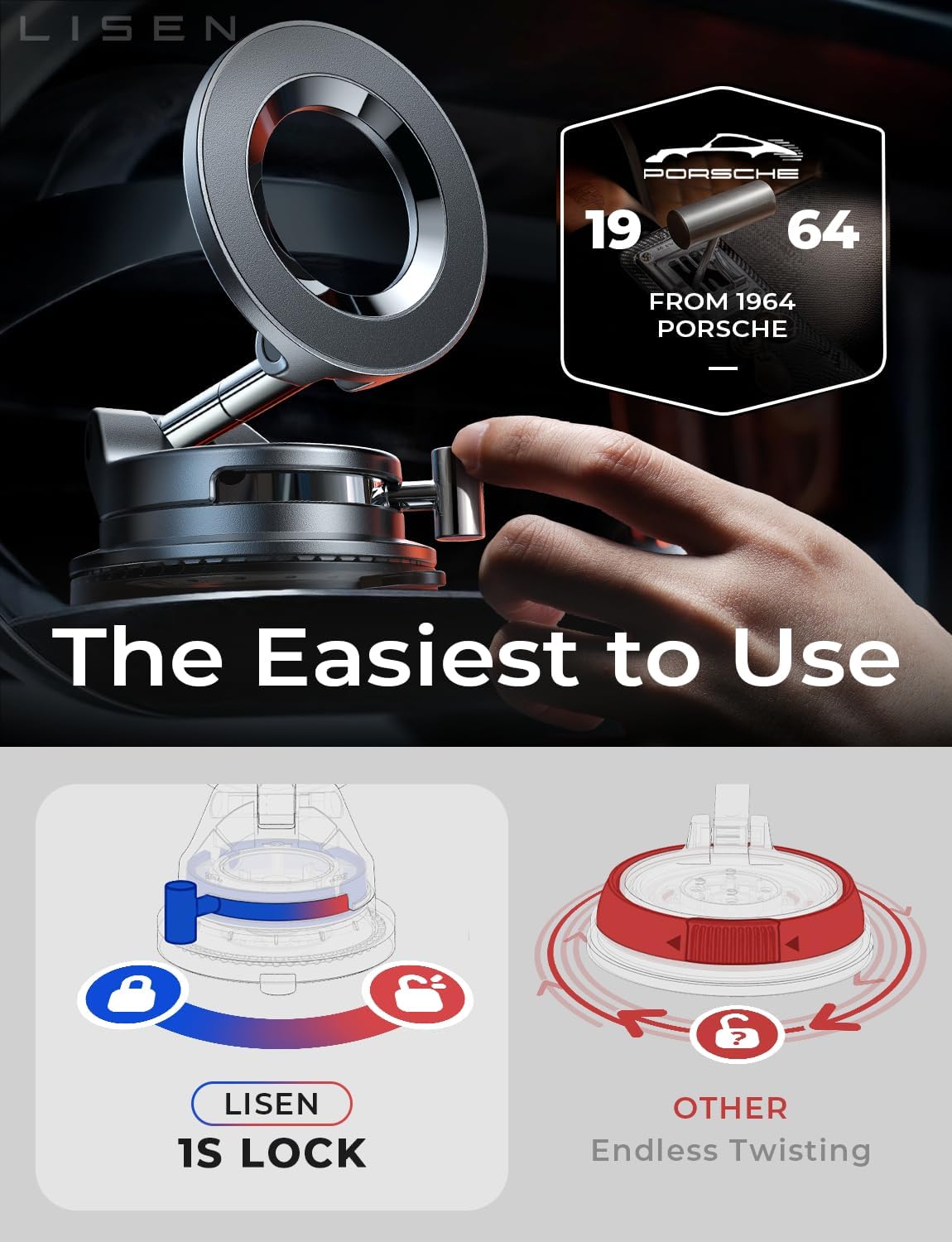 LISEN for Magsafe Car Mount, Phone Holders for Your Car, Magnetic Car Accessories for Women Men Truck Jeep BMW Ford, Gifts for Mother Day, for iPhone 17 Pro Max 16 15 14 13 12, Samsung S26, Black - Image 5