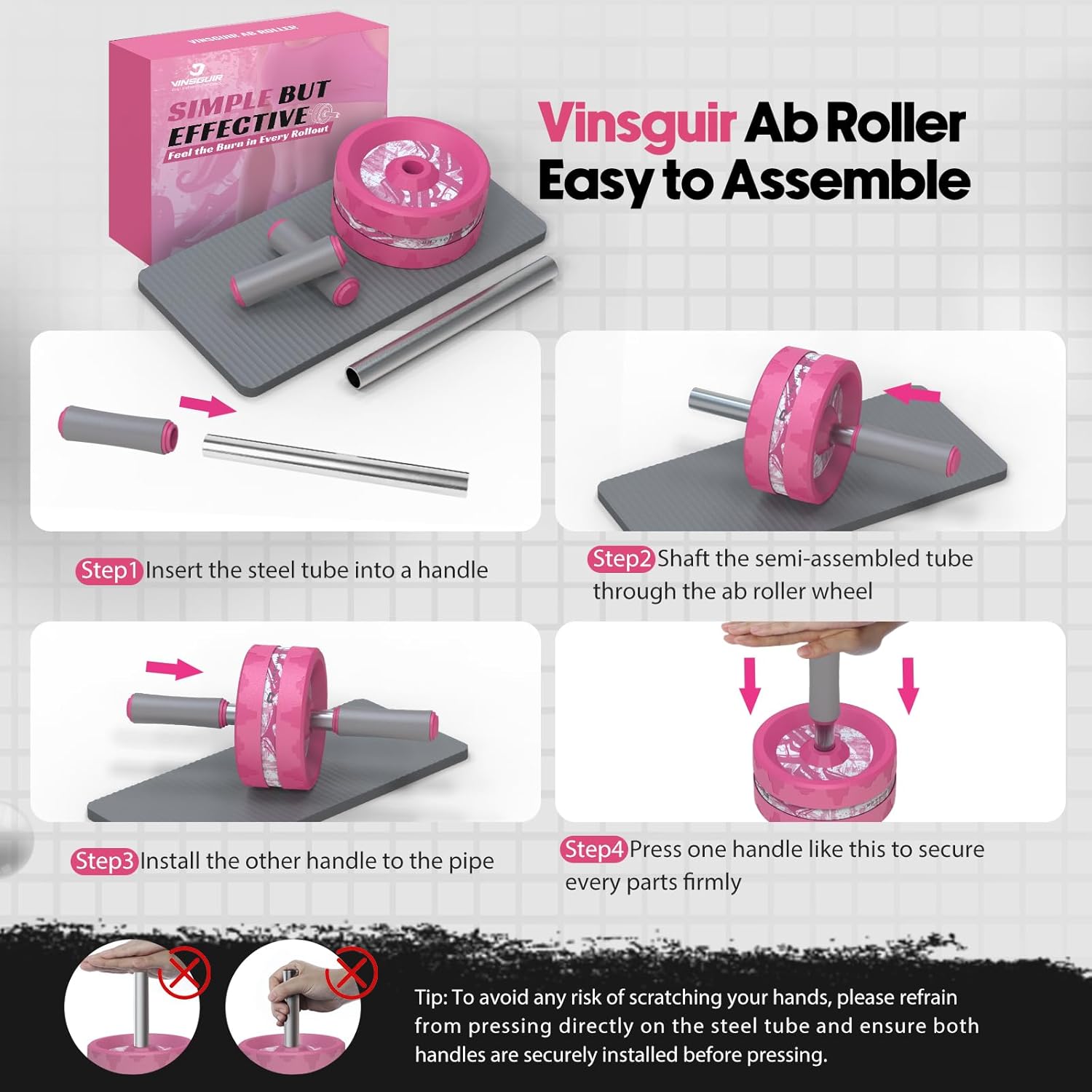 VINSGUIR Ab Roller Wheel, Abs & Core Workout Equipment for Home Gym with Knee Pad Accessories, Abdominal Wheel for Full-body Strength Training - Image 8