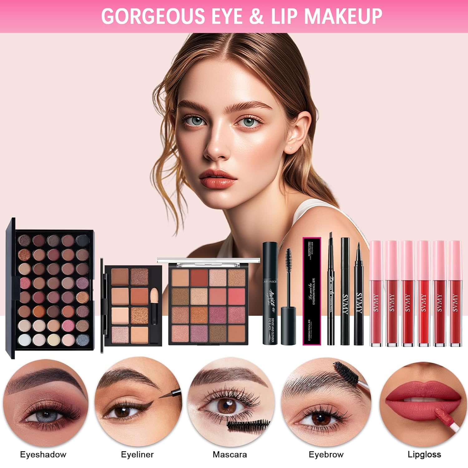 All in One Makeup Kit for Women Full Kit, Makeup Gift Sets for Women Teens Girls, Makeup Essential Bundle Includes Eyeshadow Palette Foundation Eyeliner Contour Stick Lip Gloss Cosmetic Brush Set - Image 3
