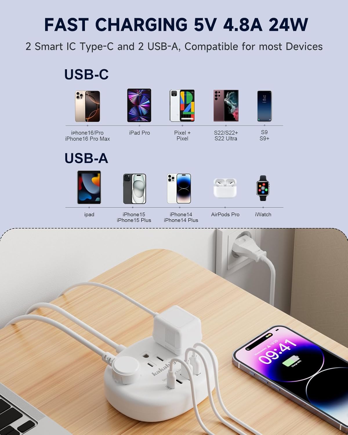 European Travel Plug Adapter with USB C, Multi Country Outlet Adapter with 3 AC Outlets and 4 USB Ports, Type C Plug Adapter for US to Most of Europe Iceland Spain Italy France Germany etc - Image 7