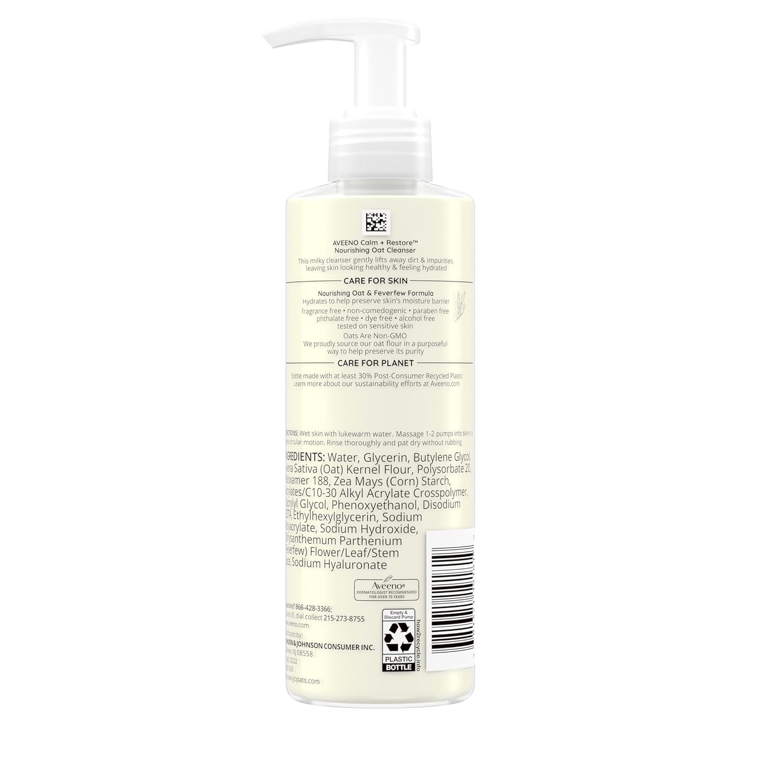 Aveeno Calm + Restore Nourishing Oat Cleanser, Daily Hydrating Facial Cleanser & Face Wash for Sensitive Skin, Non-Foaming, Hypoallergenic, Non-Comedogenic, Fragrance-Free, with Feverfew, 7.8 fl oz - Image 9