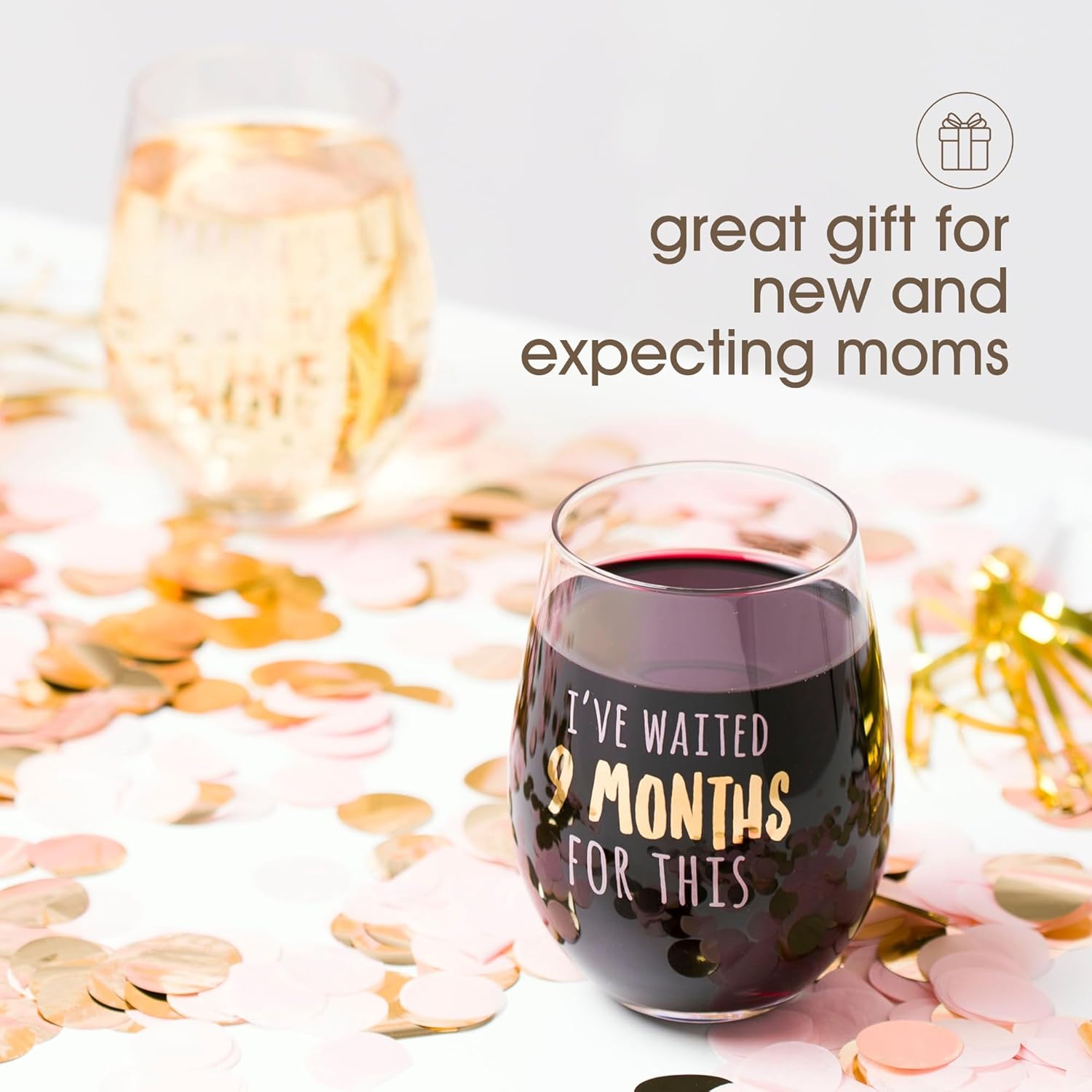 Pearhead I’ve Waited 9 Months Stemless Wine Glass, Mother’s Day Gift for New Mom, Funny Pregnancy Gift, 16 oz - Image 3
