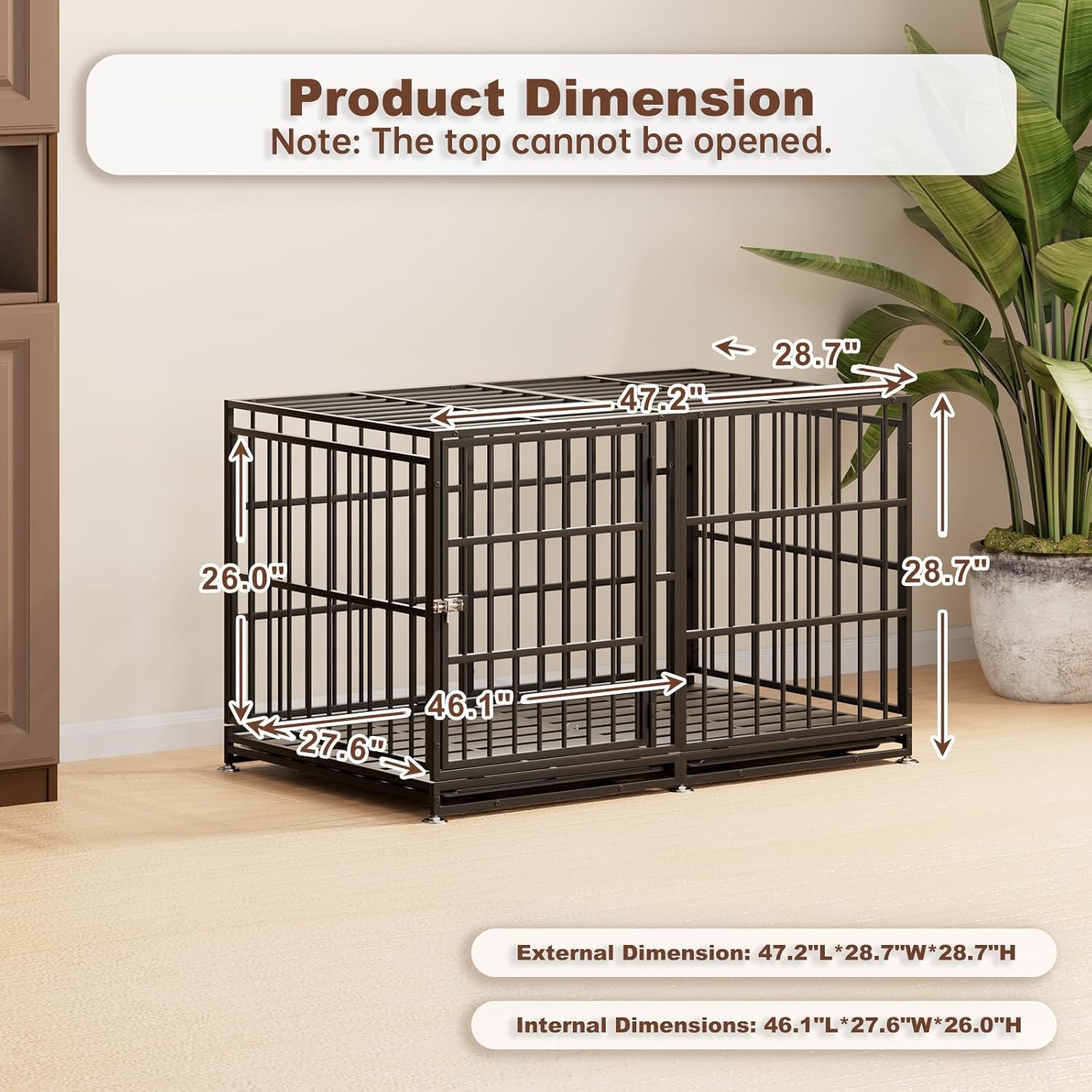 Snuowu 48 Inch Heavy Duty Dog Crate with Wheels,Indestructible Escape-Proof Dog Cage for Large Dogs, Extra Large XL XXL Indestructible Dog Crate with Removable Tray. - Image 2