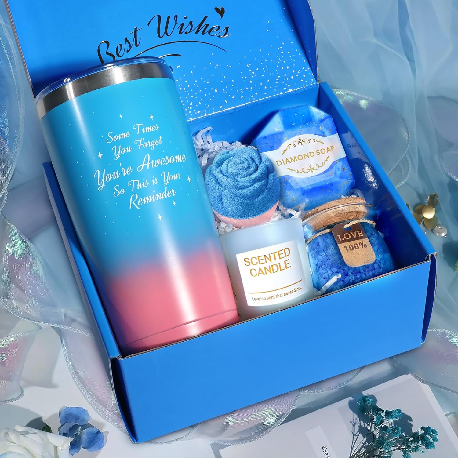 Gifts for Women, Mothers Day Gifts for Mom Sister Girlfriend Grandma Bestie Daughter Her Teacher Appreciation Graduation Gift, Self Care Spa Baskets Set Blue - Image 2