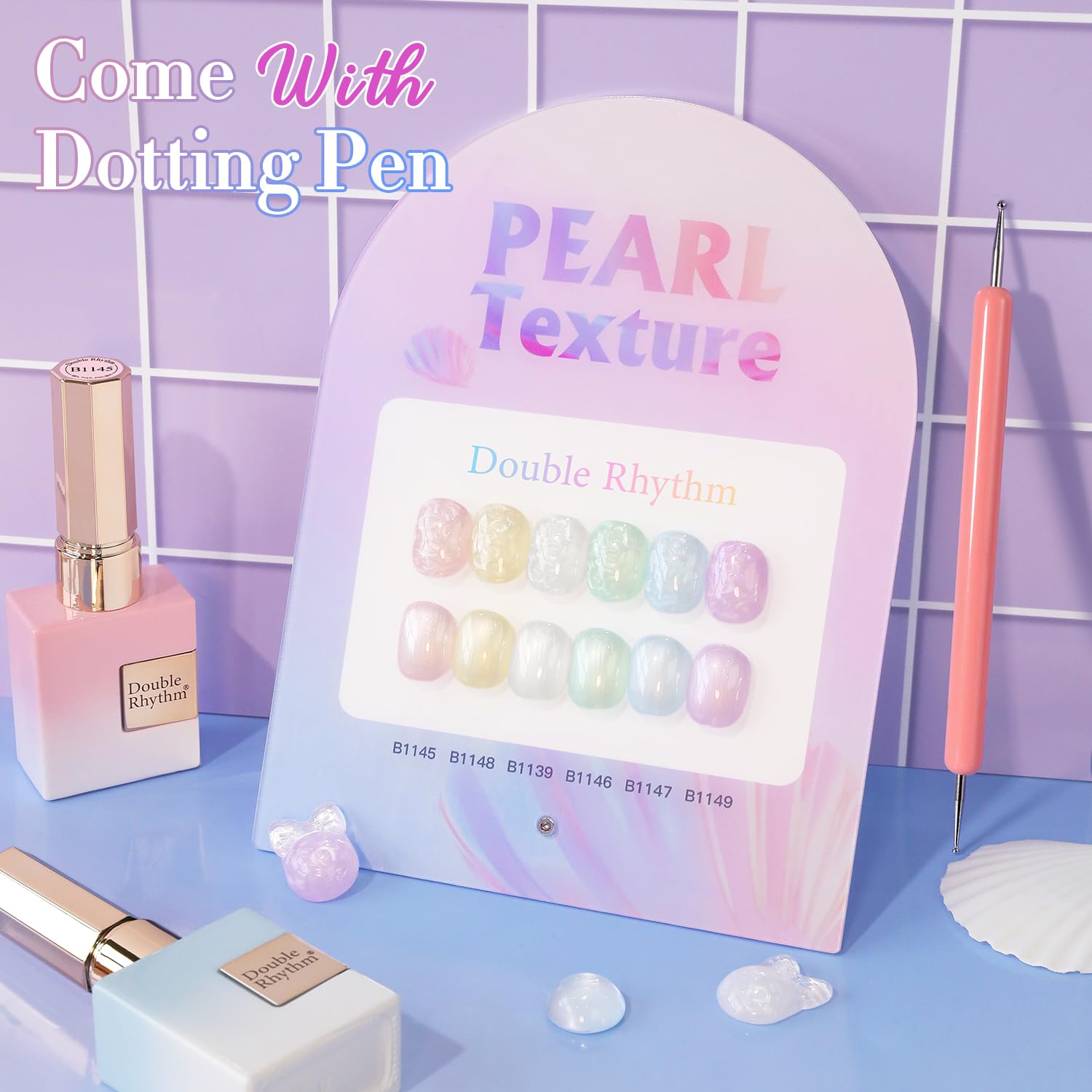 Double Rhythm 6 Pcs 15 ML Gel Polish Set Same Color Same Bottle Soak Off Gel Polish Kit Nail Art Manicure Salon DIY at Home for Women (Pearl Pink White Green Blue Purple-T6-21) - Image 6