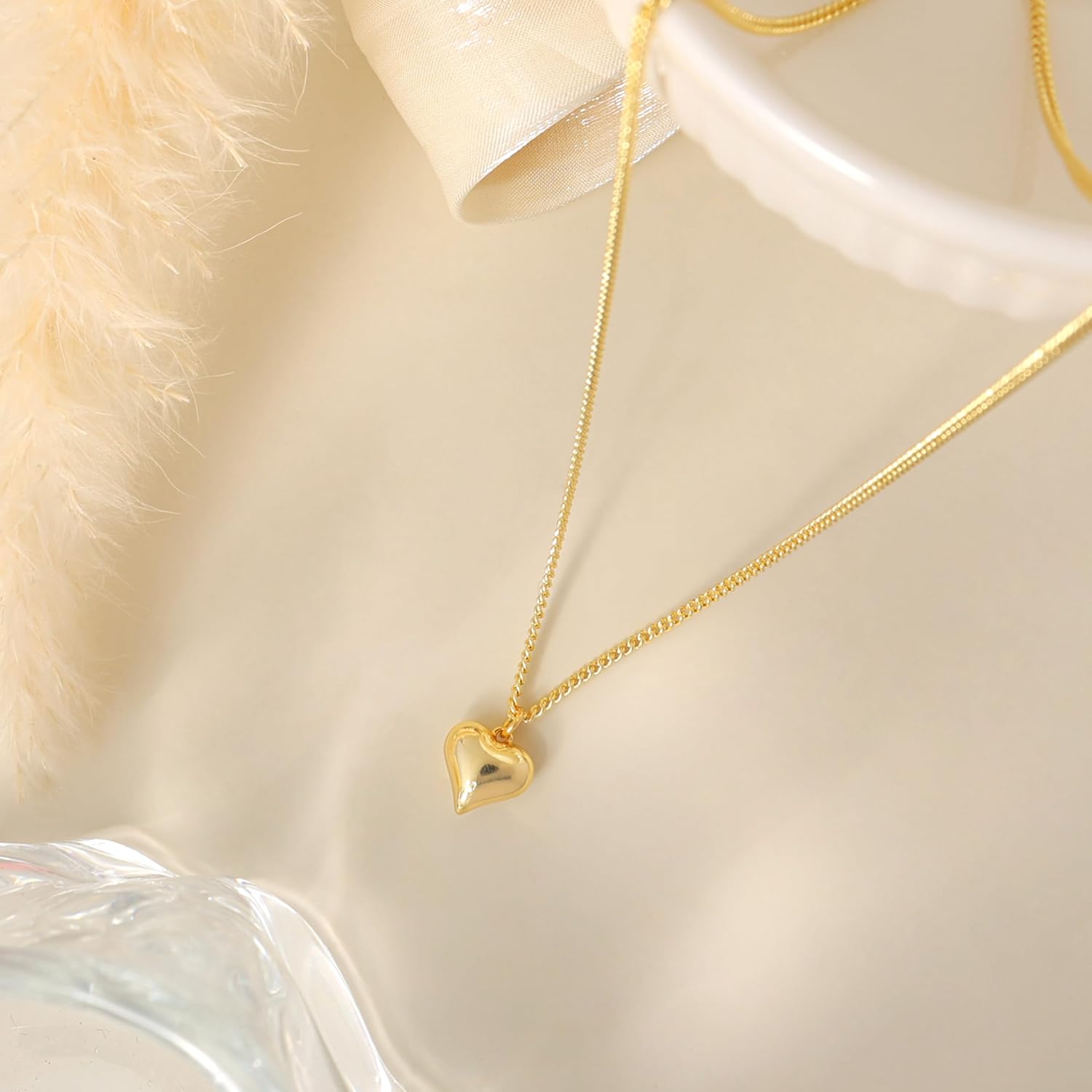 Heart Necklaces for Women Trendy,Dainty 14k Gold Plated Heart Pendant Necklace Simple Gold Cuban Satellite Necklace Chains Small Cute Love Charms Necklaces for Women Minimalist Jewelry Birthday Gifts - Image 5