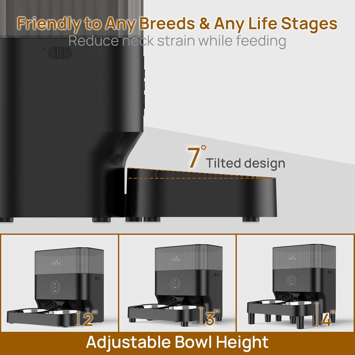 iPettie Automatic WiFi Pet Feeder for 2 Pets, 5L Capacity, 1-10 Meals Per Day, Adjustable Bowl Height, Smart Dog Cat Feeder with 2 Stainless Steel Bowls, 2.4G WiFi App Control for Cats and Small Dogs - Image 7