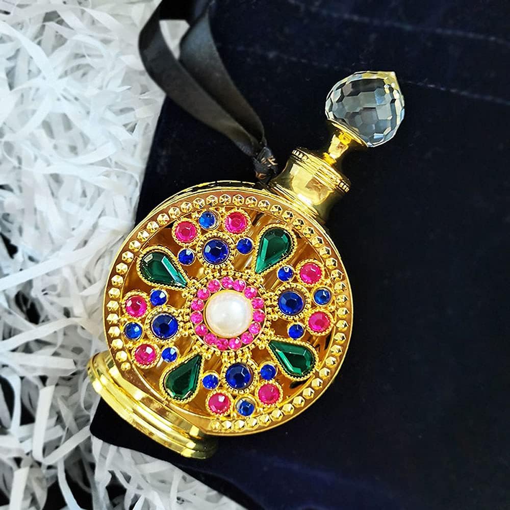 Leadigol 10ML Dubai Arabic Style Rhinestone Empty Perfume Bottle,Refillable Empty Perfume Portable Cosmetic Container Alloy Golden Essential Oil Jar (no perfume in bottle) - Image 8