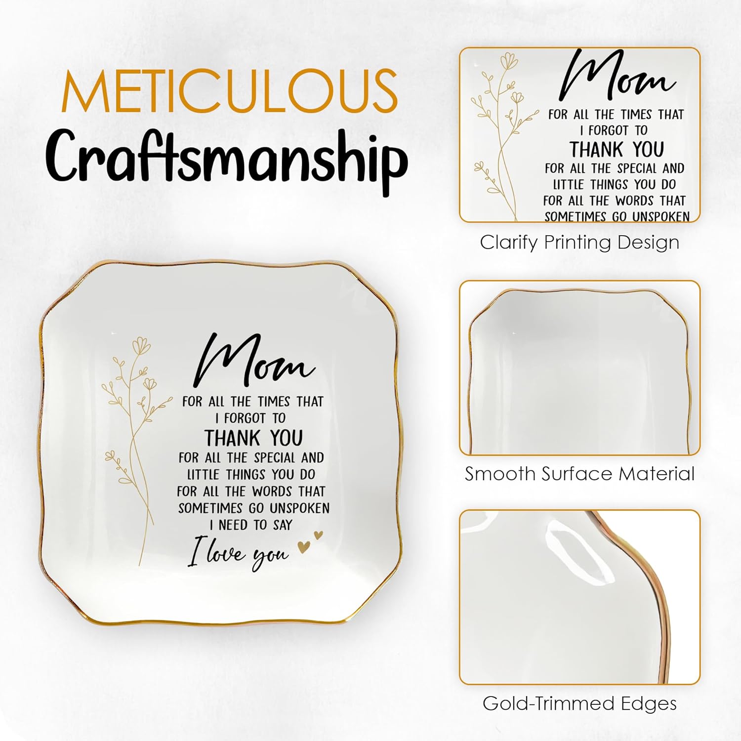 OASSIE Mothers Day Gifts for Mom - 4"x4" Ceramic Jewelry Dish Tray - Mother's Day Thank You Birthday Gifts for Mom Mother in Law Mama Grandma from Daughter Son, Mama Gift, Moms Gift, Jewelry Dish Moms - Image 3