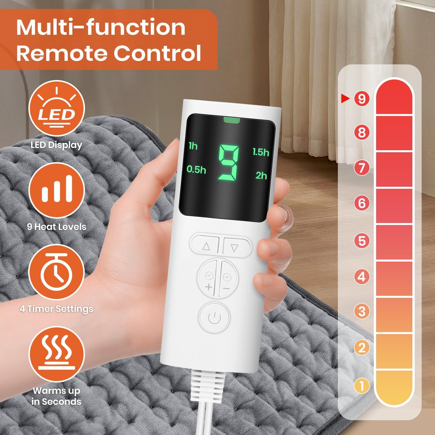 Heating Pad for Back Pain Relief, Heating Pads for Period Cramps with 9 Heat Settings & 4 Timers Auto-off, Machine Washable, Dry & Moist Heat, Soft Electric Heating Pad for Sore Muscles,Gift,12''×24'' - Image 2