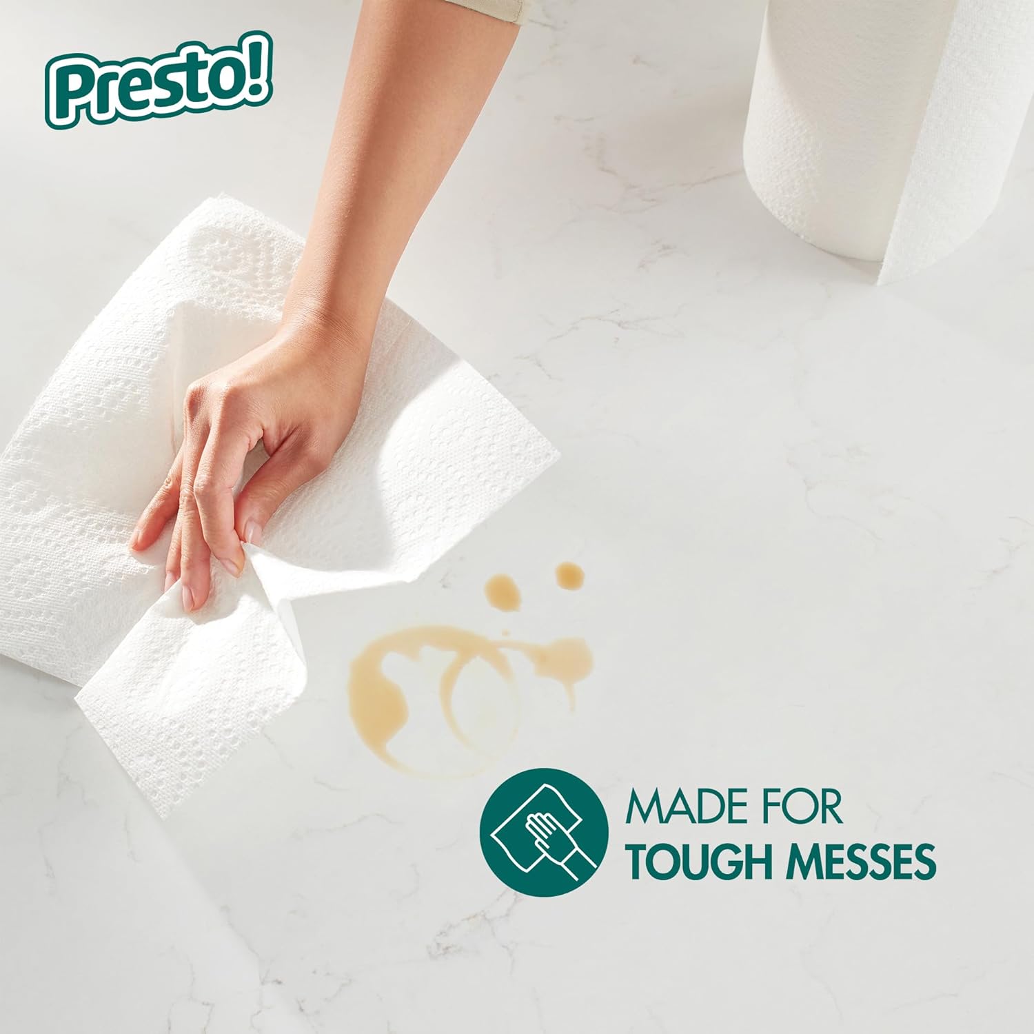 Amazon Brand - Presto! Ultra-Strong Premium Paper Towels, 158 Sheet Huge Roll - Flex-a-Size, 12 Rolls (2 Packs of 6), Equivalent to 38 Regular Rolls, White - Image 5