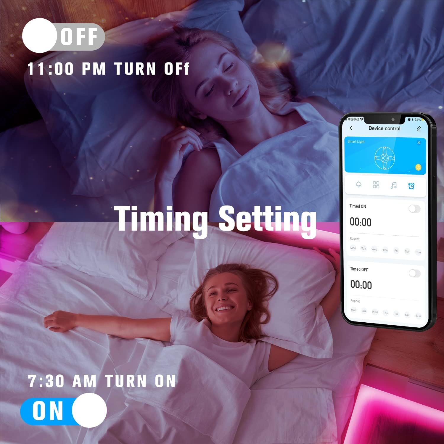 DAYBETTER LED Strip Lights 200 ft (2 Rolls of 100 ft), Smart App Control Lighting Bedroom Rome Decor with Remote, RGB Music Sync Color Changing LED Lights for Party - Image 4