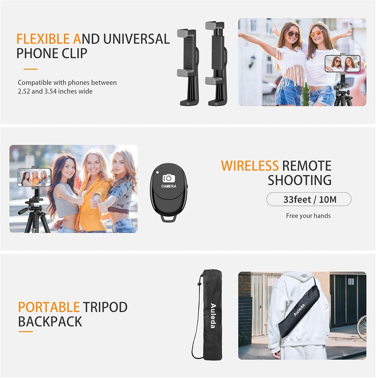 71″ Camera Tripod Aluminum Tall Tripod Stand Compatible with Canon Nikon with Wireless Remote Phone Holder and Bag Max Load 6.6 LB - Image 6