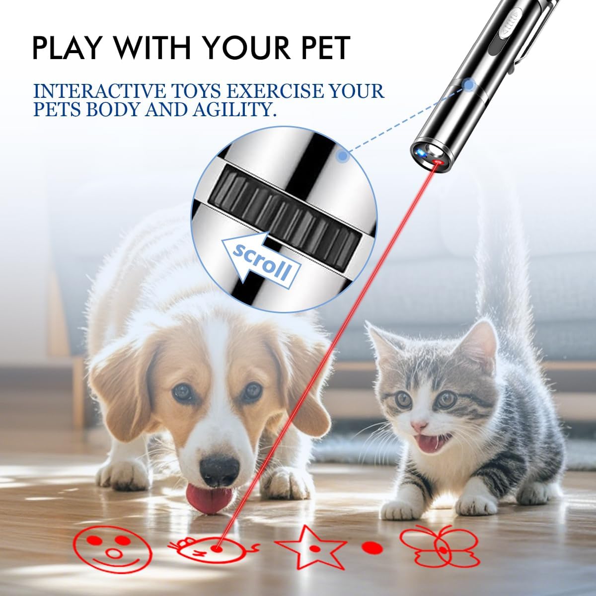 Laser Pointer Cat Toys, Cat Laser Pointer Toy with Three Light Modes, Five Adjustable Patterns,USB Portable Charging, Interactive cat Toy Multifunctional and Portable - Image 2