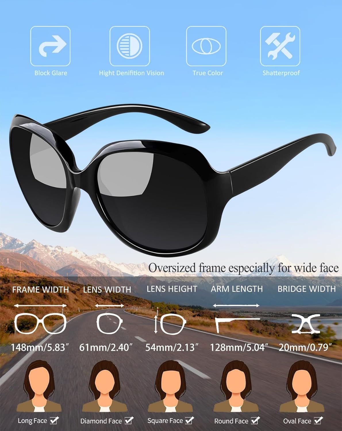 Joopin Oversized Sunglasses Womens Trendy Polarized Large Driving Sun Glasses Ladies UV Protective Big Sunnies Shades - Image 3