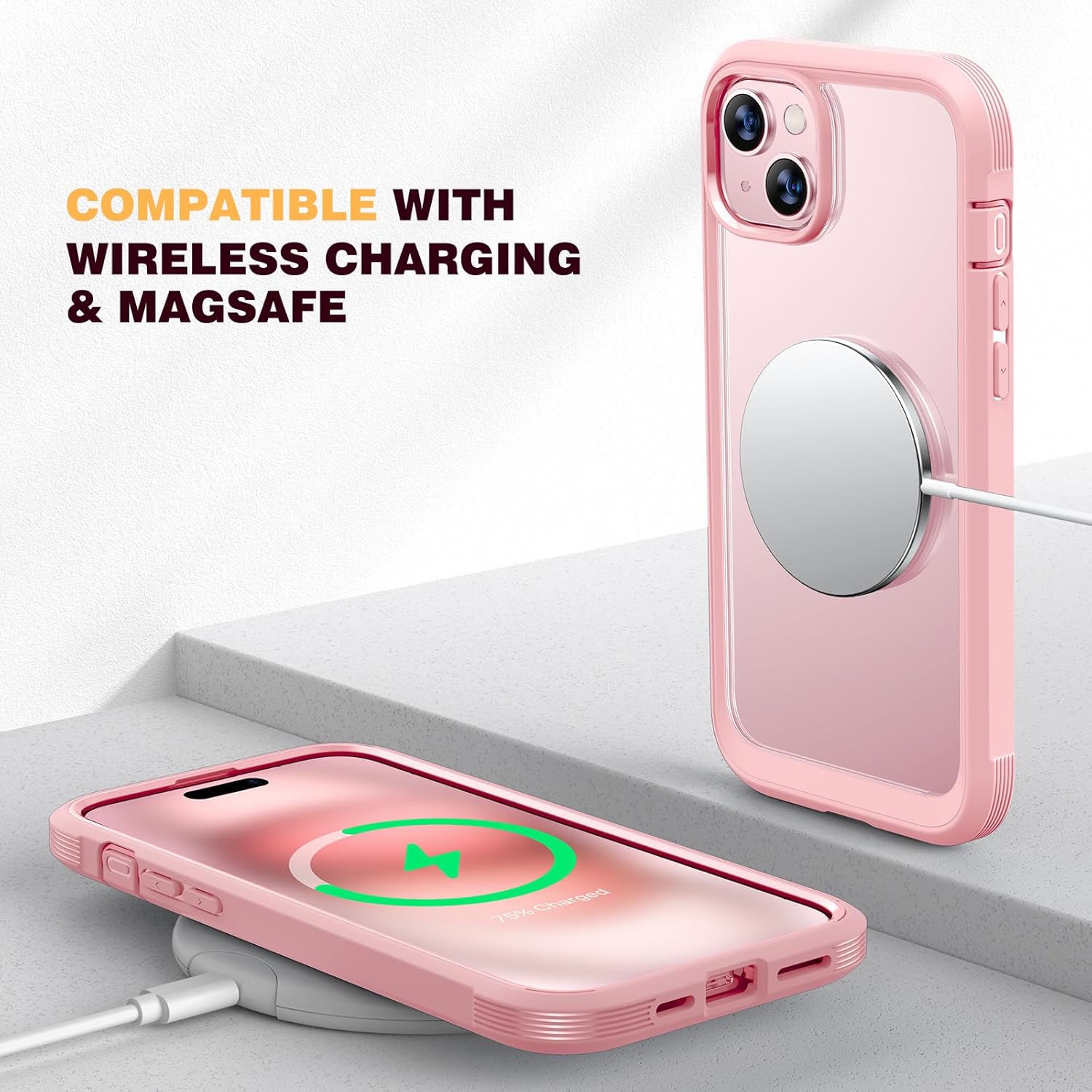 Diaclara Designed for iPhone 15 Case, Full Body Rugged Case with Built-in Touch Sensitive Anti-Scratch Screen Protector, with Camera Lens Protector for iPhone 15 6.1" (Coral Pink) - Image 5