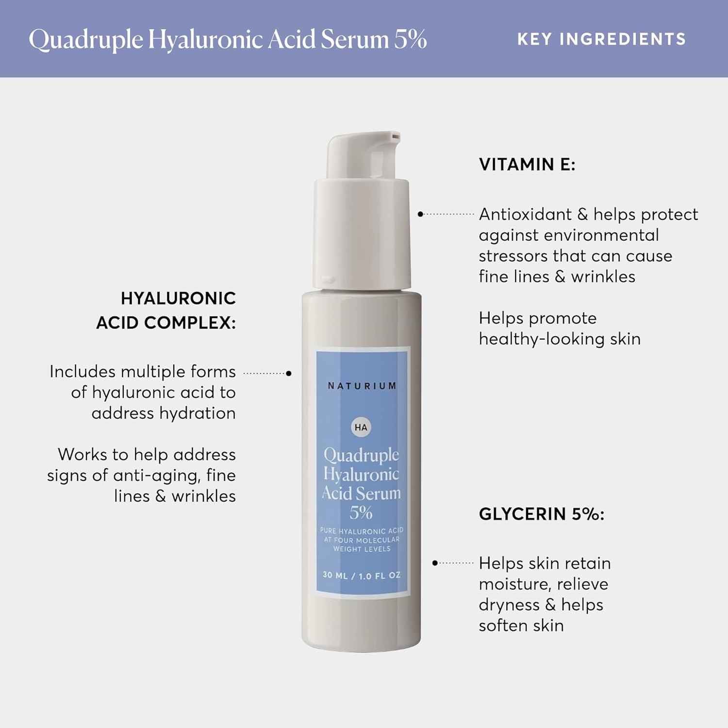 Naturium Quadruple Hyaluronic Acid Serum 5%, Hydrating & Plumping Face Serum, Anti-Aging & Moisturizing Skin Care, Fragrance-Free, 1 oz - Image 5