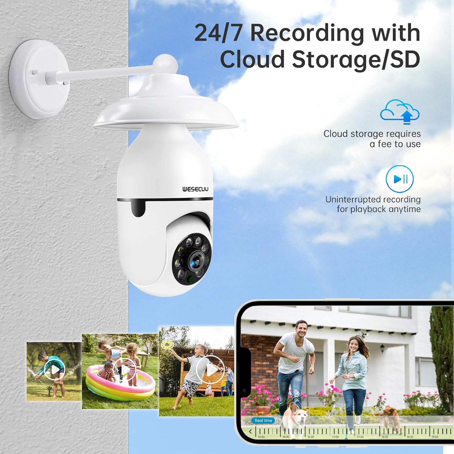 WESECUU Light Bulb Security Camera -5G& 2.4GHz WiFi 2K Security Cameras Wireless Outdoor Motion Detection and Alarm,Two-Way Talk,Color Night Vision,Human Detection, Bulb Camera Compatible with Alexa - Image 7