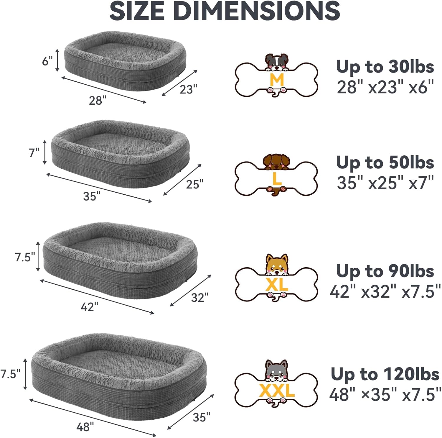 JOEJOY Orthopedic Dog Beds Large Sized Dog, XL Egg-Crate Memory Foam Pet Couch Bed with Bolster Sides, Waterproof Lining, Removable Washable Cover & Non-Slip Bottom, Grey - Image 6