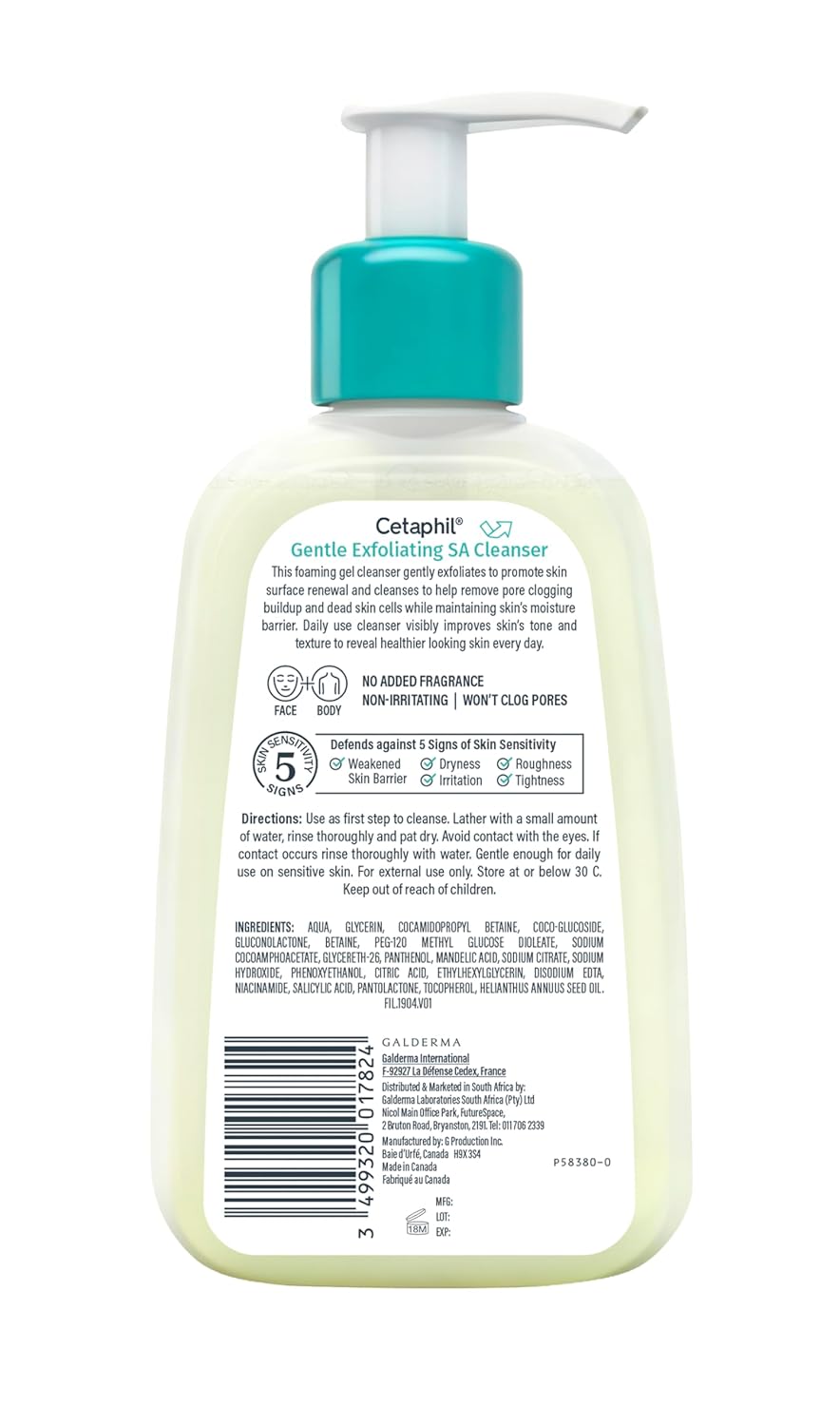 Cetaphil Gentle Exfoliating SA Cleanser, Foaming Gel Cleanser for All Skin Types, 8 Oz Pump Bottle, Salicylic Acid, Mandelic Acid & Gluconolactone, Gently Exfoliates, Dermatologist Recommended Brand - Image 2