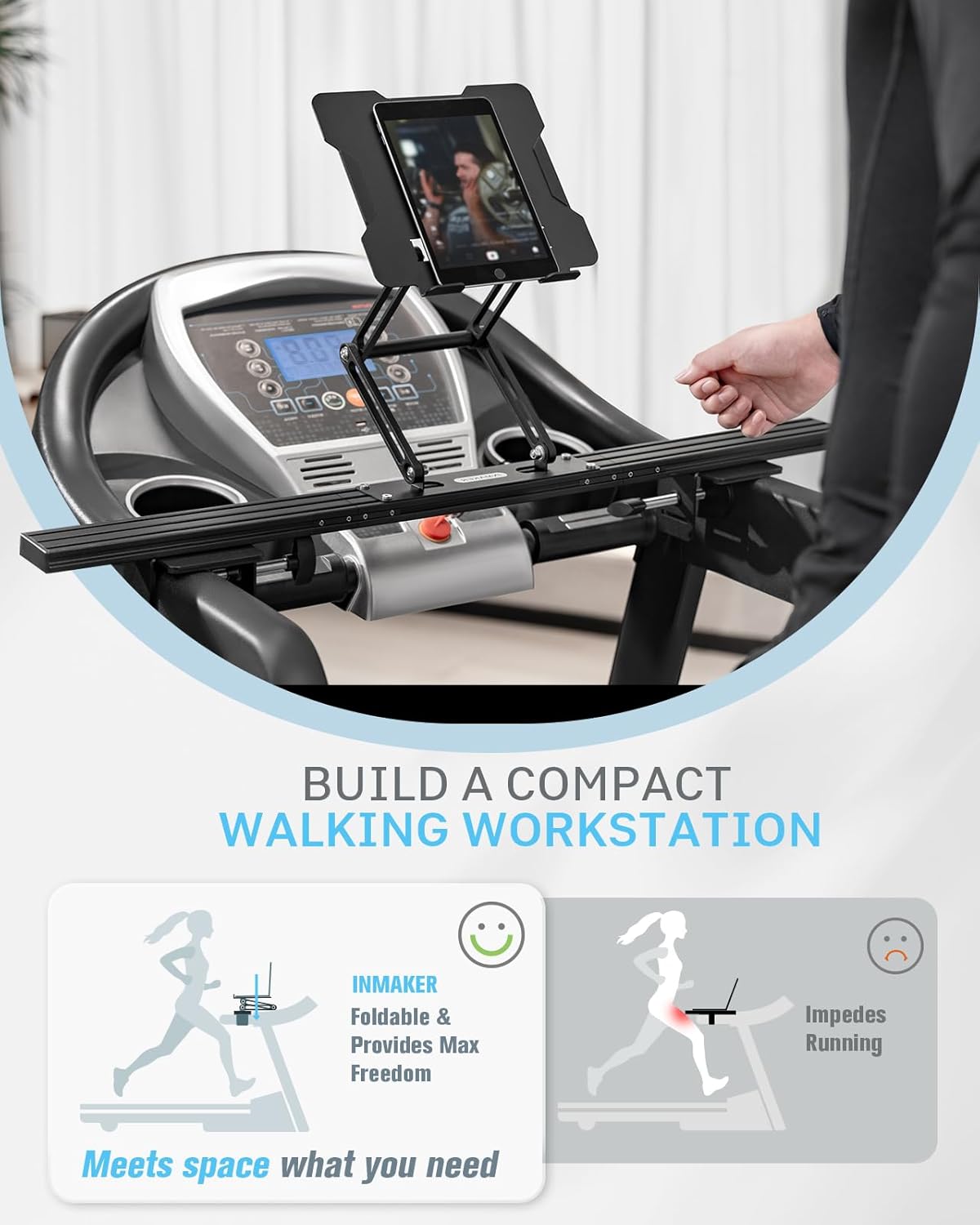 INMAKER Treadmill Desk Attachment, Universal Treadmill Laptop Holder Adjustble Height Width Basic Version, Aluminum Laptop Stand for Treadmill(No Tray Included) - Image 5