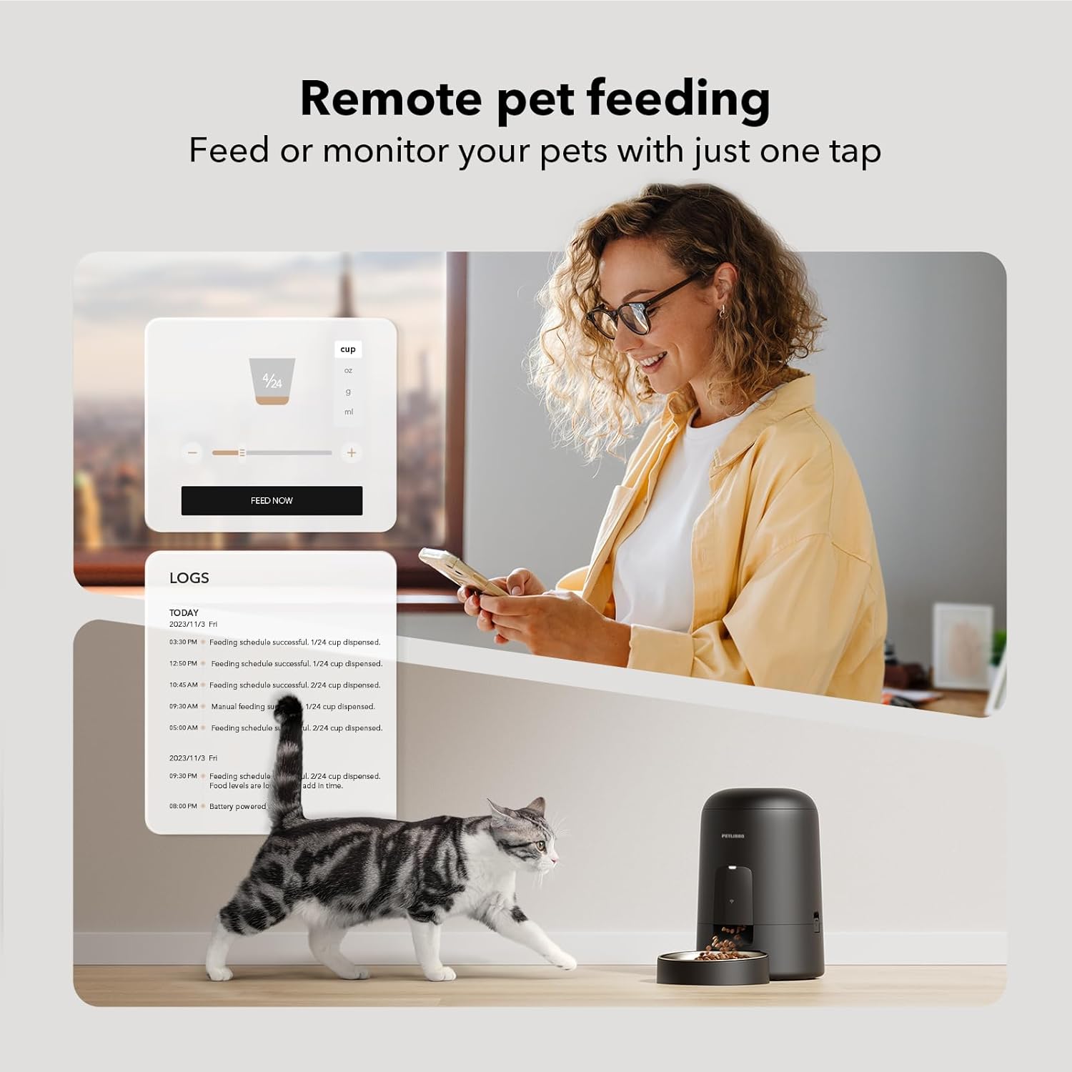 PETLIBRO Automatic Cat Feeder, Wi-Fi Rechargeable Cats Food Dispenser Battery-Operated with 30-Day Life, AIR 2.4G Wi-Fi Timed Pet Feeder for Cats & Dogs, 2L Auto Cats Feeder, Black - Image 4