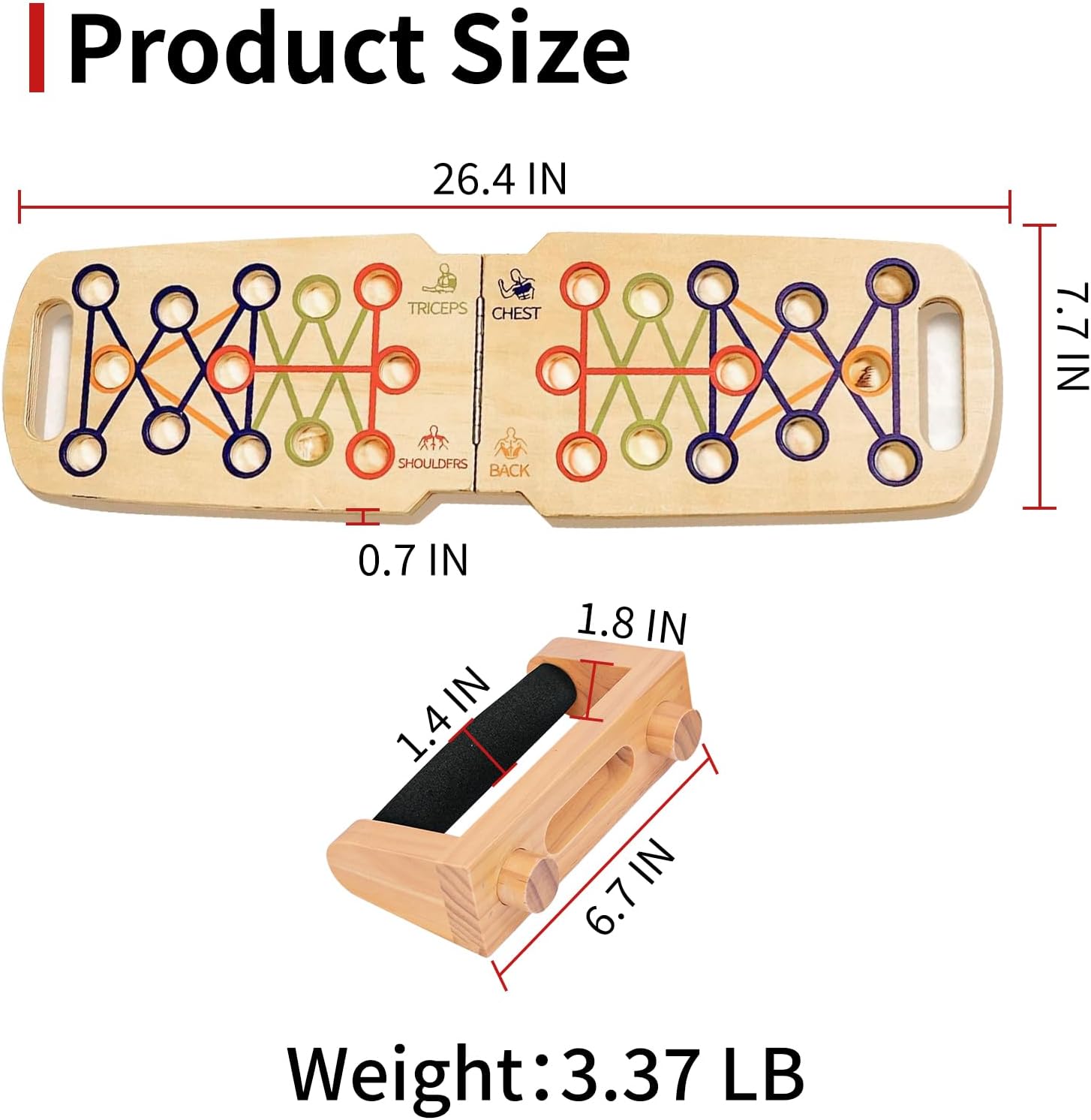 Foldable wooden Push up Board, Portable Push up Stand 14 in 1 Muscle Builder with Graphics Guide and 2 Solid Wood Pushup Handles - Image 2