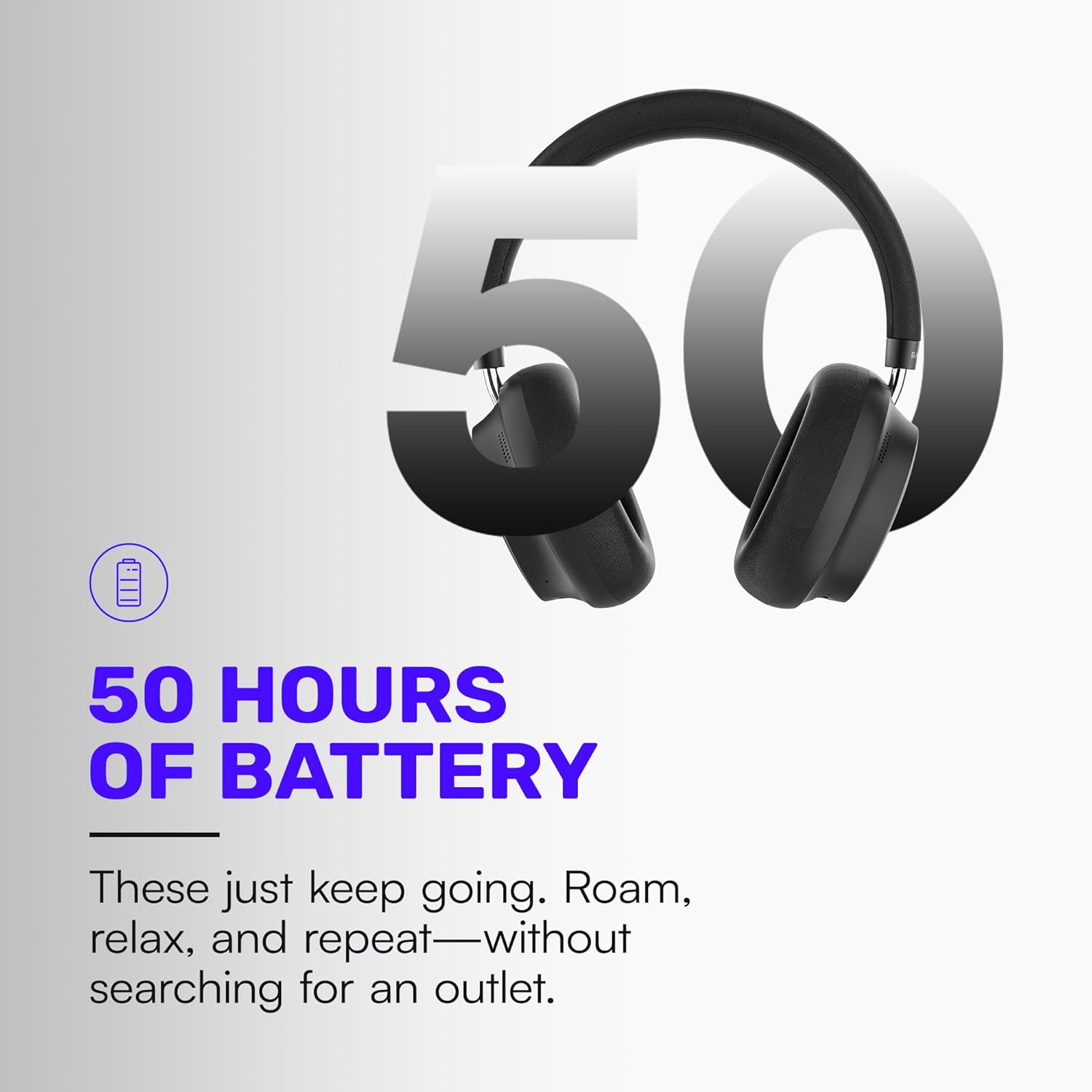 Raycon Essential Bluetooth Headphones - Over The Ear, Active Noise Cancelling Wireless Headphones + Awareness Mode, Bluetooth Headset with Mic, 50 Hours of Battery Life (Black) - Image 4