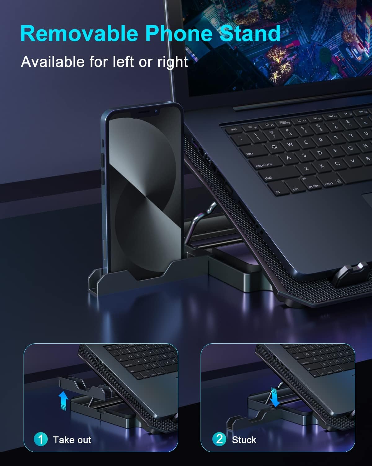 KeiBn Laptop Cooling Pad, Gaming Laptop Cooler 2 Fans for 10-15.6 Inch Laptops, 5 Height Stands, 2 USB Ports (S039) - Image 5