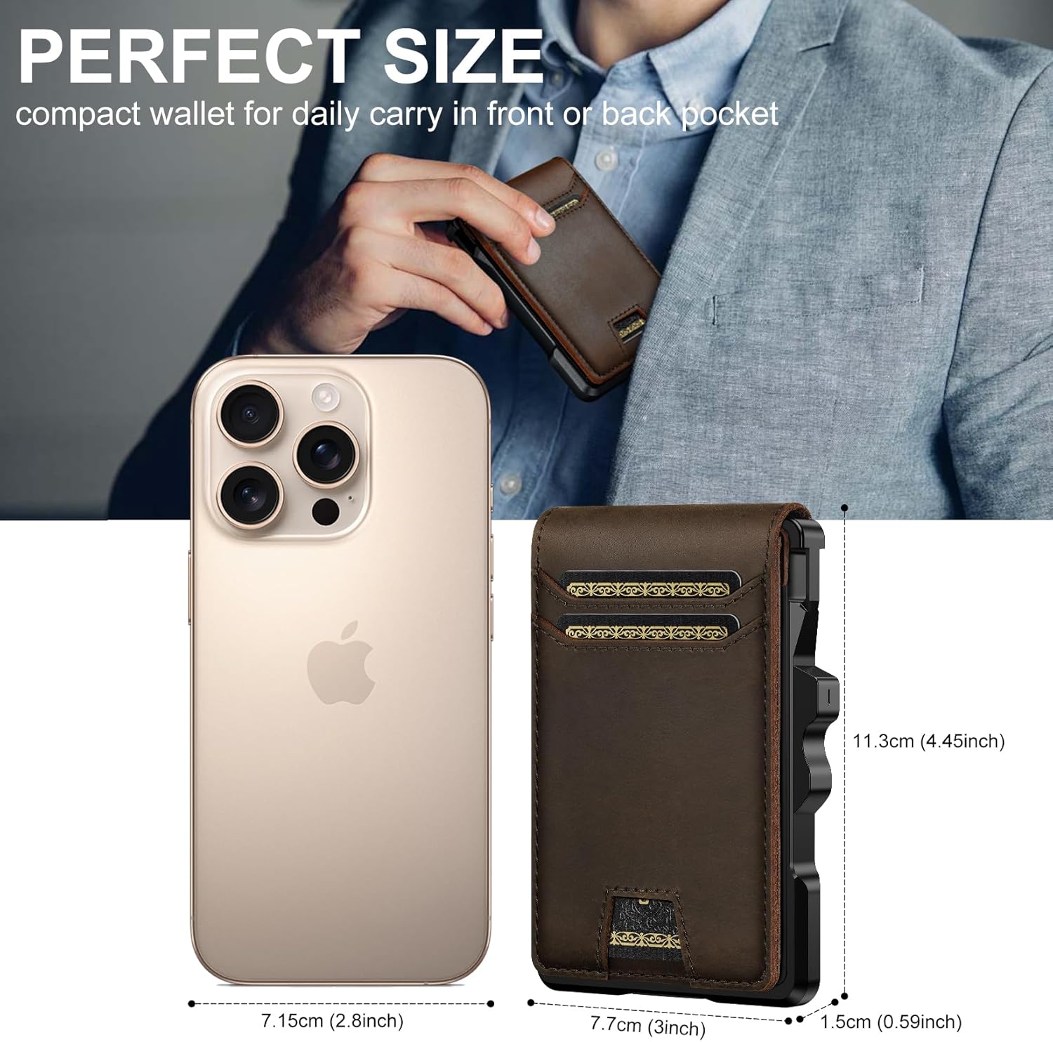 furid Genuine Leather Wallet for Men: Slim RFID Minimalist Wallets with Money Clip - Smart Pop Up Credit Card Holder for Front Pocket - Gifts for Husband Father on Birthday Anniversary - Image 6