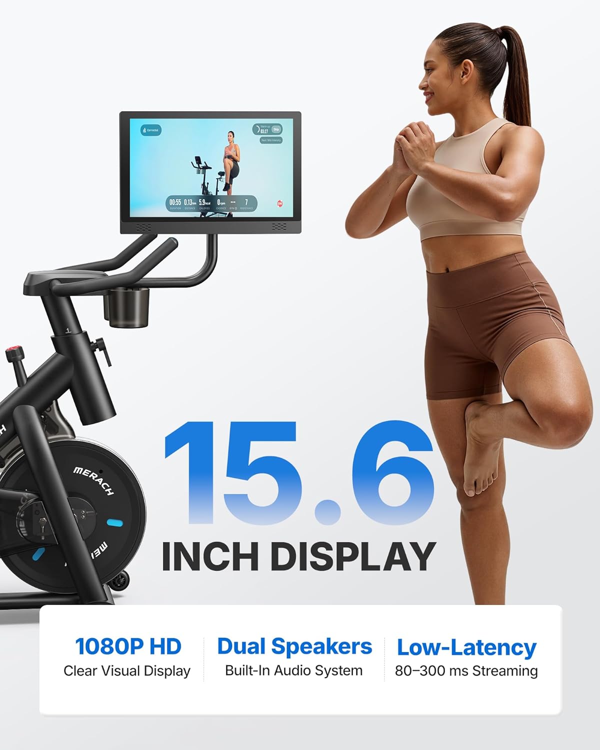 MERACH Exercise Bike, Brake Pad Stationary Bike with Exclusive App, Low Noise Indoor Cycling Bike with 300lbs Weight Capacity, Tablet Mount and Fitness Courses for Weight Loss - Image 2