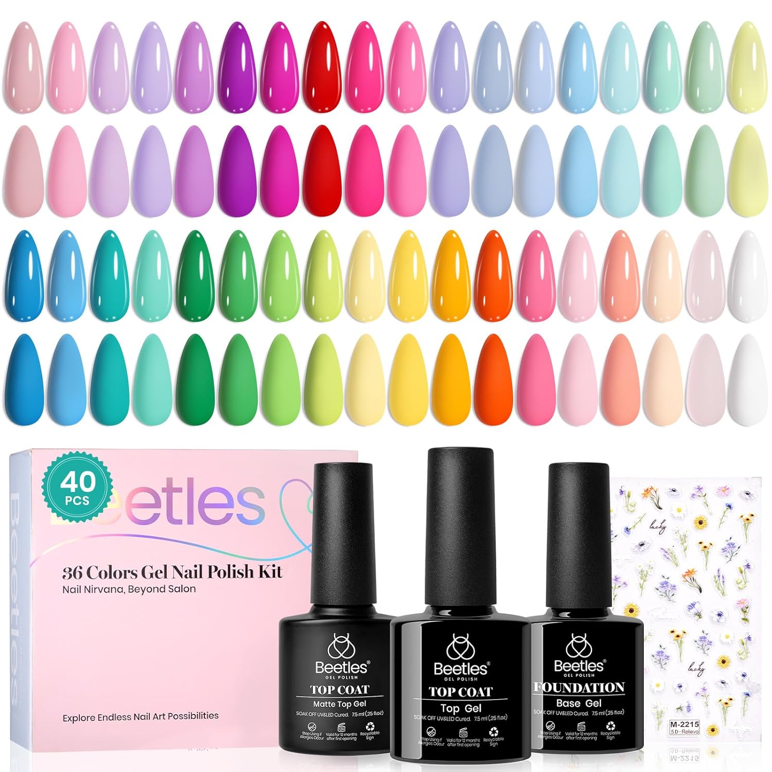 beetles Pastel Gel Polish Set - Petal Symphony Collection, 40 Pcs 36 Colors Easter Gel Polish Set Spring Colors Pink Red Green Blue Color Gel with Base&Glossy Matte Top Coat UV LED Nail Art - Image 7