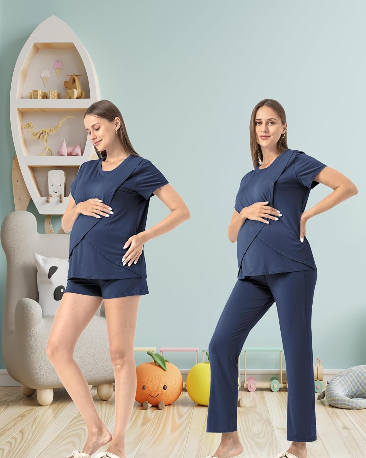 Rnxrbb 3 Piece Postpartum Nursing Pajamas Set Casual Soft Maternity Breastfeeding Pjs Sleepwear Loungewear Clothes Layer - Image 4