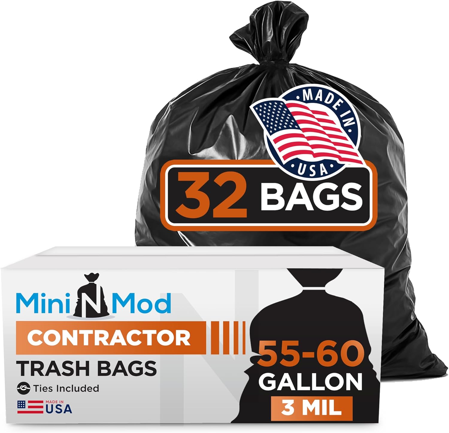 Contractor Garbage Bags 55 Gallon | 32 Trash Bags | Heavy Duty | Black ContractorLarge 55-60 Gallon Trash Bags Heavy Duty Liners, Extra Large Trash Liners Construction, Industrial Bag