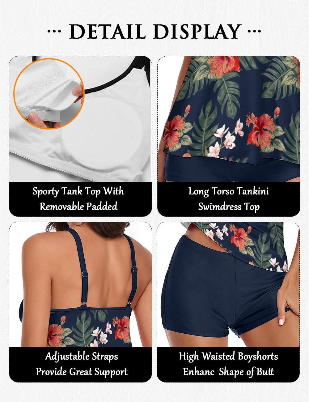 Urchics 2026 Women Two Piece Tankini Swimsuit Tummy Control Plus Size Long Torso Top and High Waisted Boyshorts Bathing Suits - Image 4