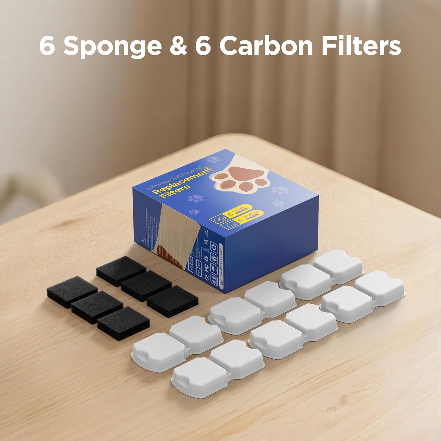 Cat Water Fountain Filters: 12 Cat Fountain Filter Replacement - 3 Months Set of Replacement Filters for ATMZIQXR Pet Fountains S18 - Contains 6 Carbon Filters + 6 Sponges Filters - Image 7