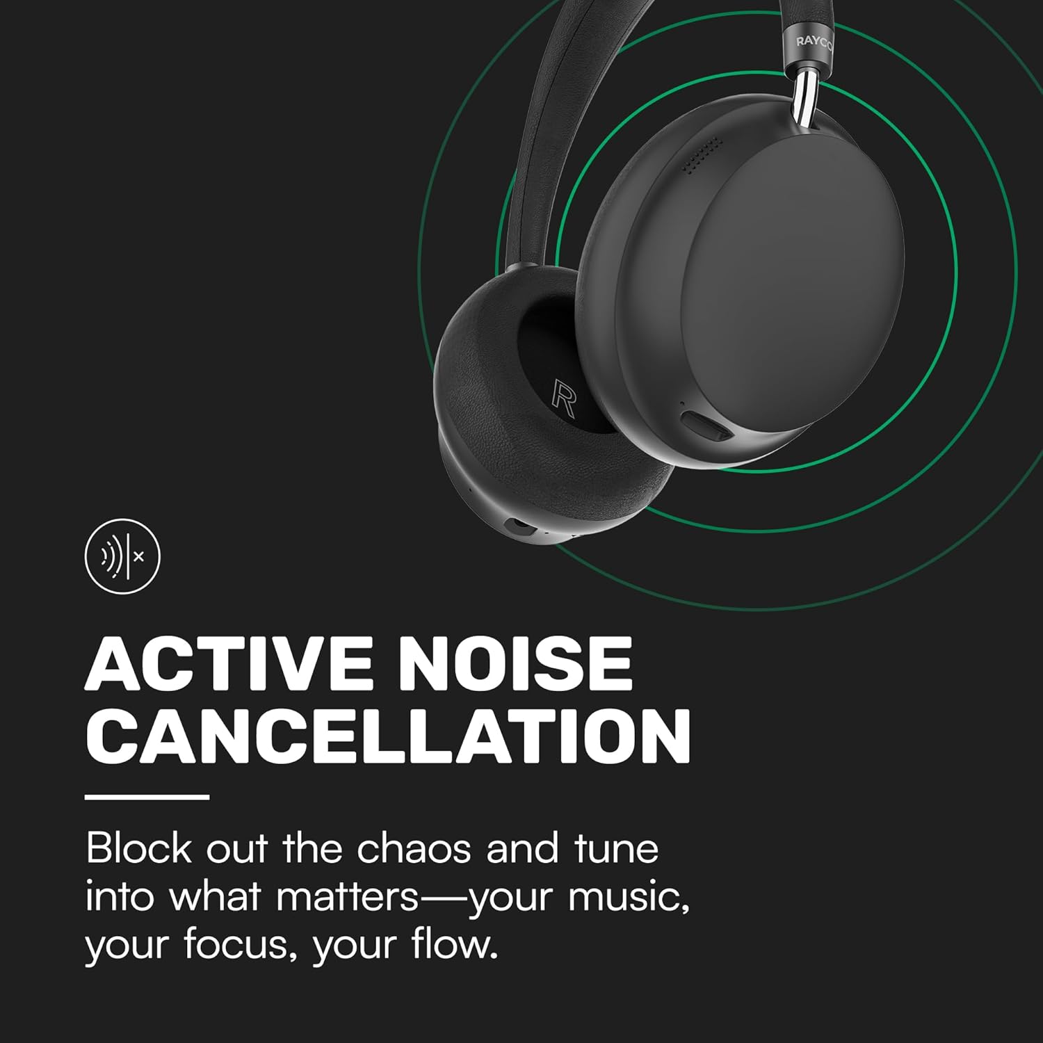 Raycon Essential Bluetooth Headphones - Over The Ear, Active Noise Cancelling Wireless Headphones + Awareness Mode, Bluetooth Headset with Mic, 50 Hours of Battery Life (Black) - Image 3