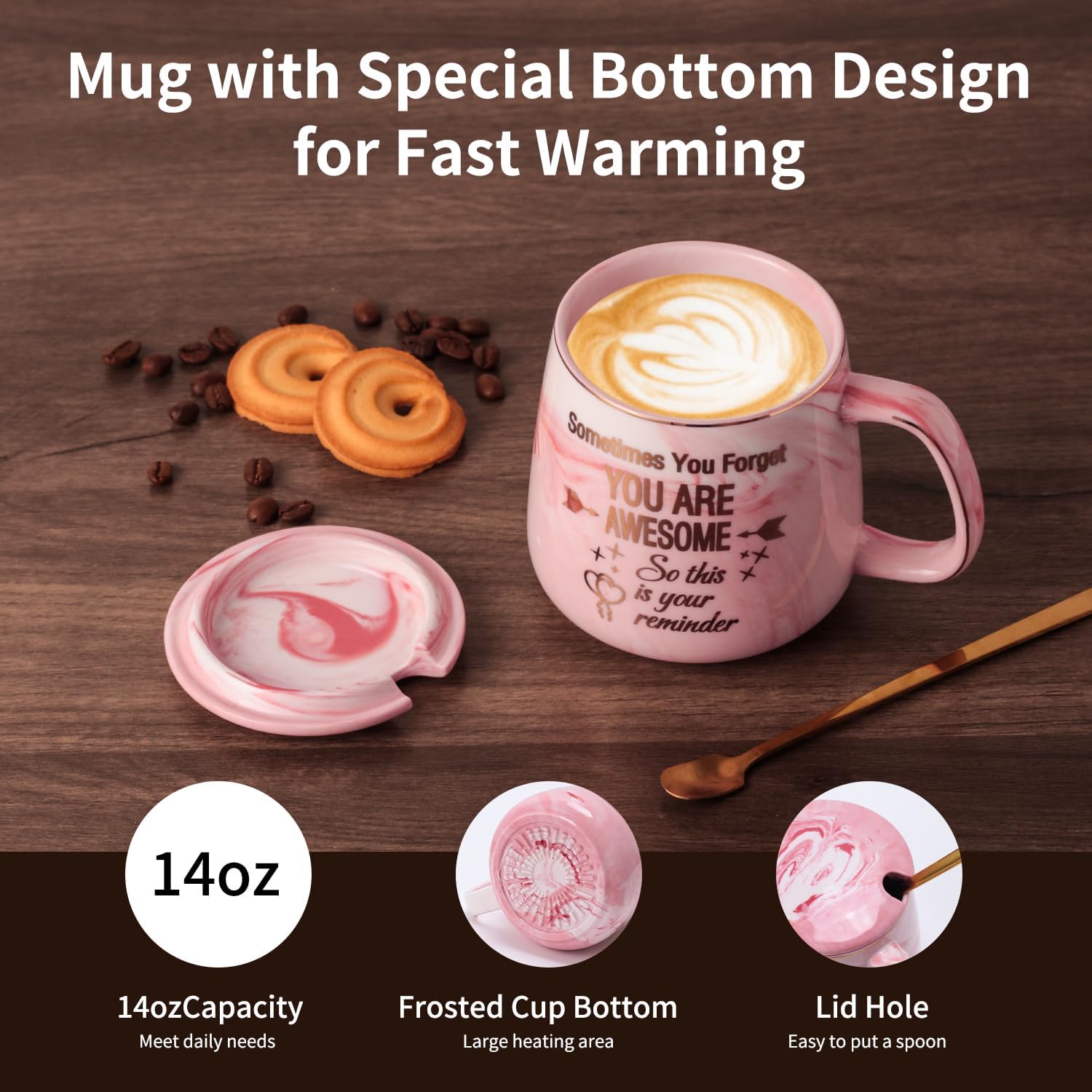 Coffee Mug Warmer & You are Awesome Mug Set, Electric Cup Warmer for Desk, Beverage Warmer with 4 Temperature Setting, 8-Hours Auto Shut Off - Image 7