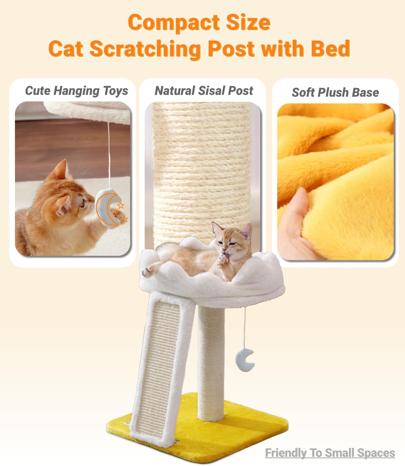 Happi N Pets New Cloud Cat Tree Tower, Cat Scratching Post with Bed, Small Cat Tree, Compact Cat Tower with Scratching Pad & Cloud Soft Perch & Cute Toys, Extra Toy, Bonus Catnip - Image 4
