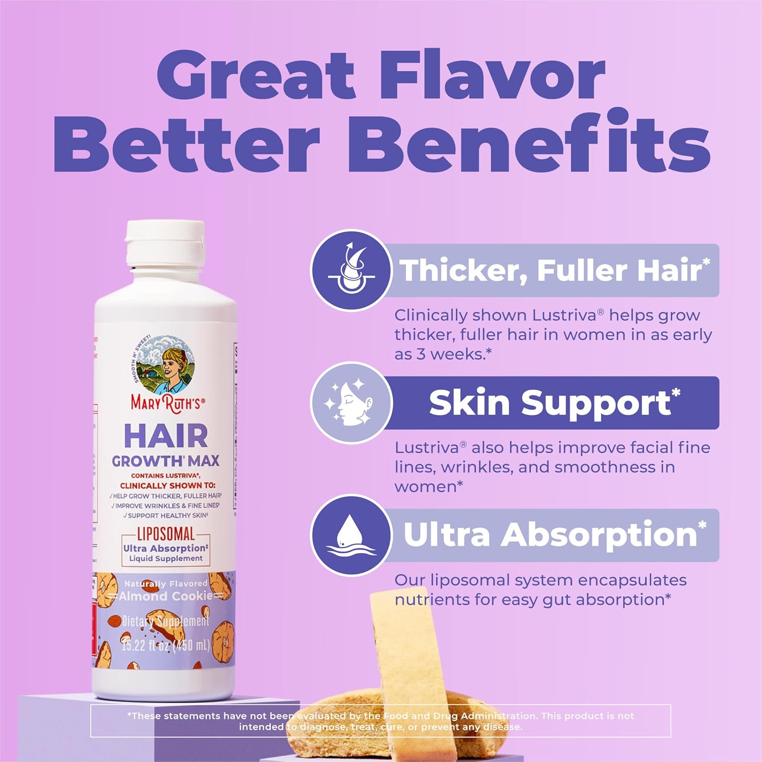 MaryRuth Organics Women's Hair Growth MAX Liposomal | with Lustriva® + Biotin 10000mcg + Pumpkin Seed Oil | Thicker Hair | Hair Care | Wrinkles, Fine Lines, Skin Care | Ages 18+ | 15.22 Fl Oz - Image 4