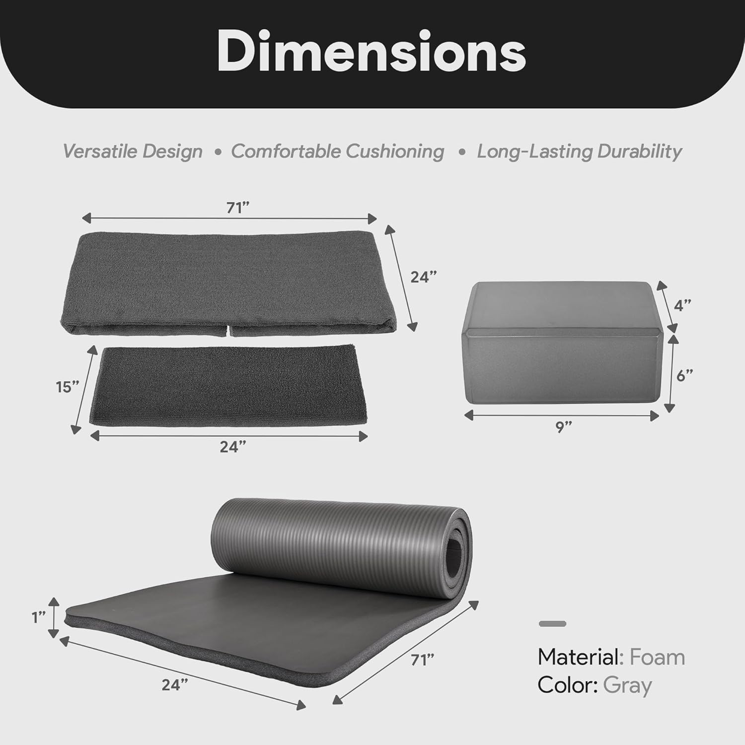 BalanceFrom 7-Piece Yoga Set with 71x24x0.5 Inches Extra Thick Mat and Carrying Sling – Includes 2 Blocks, Stretch Strap, 2 Towels, and Knee Pad for Home, Studio, and Gym Workouts - Image 4