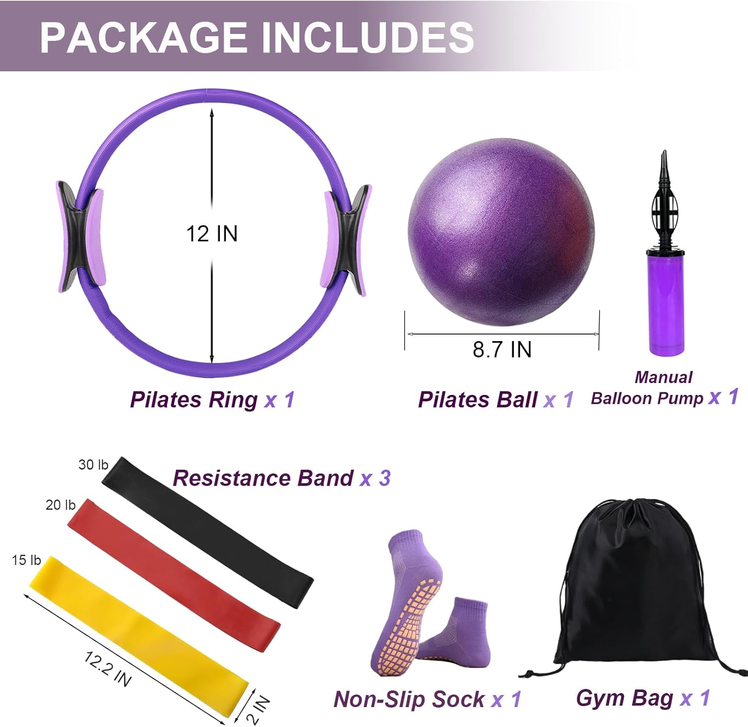 Pilates Ring and Ball Set 12 Inch Magic Circle Pilates Ring with 3 Resistance Bands Home Pilates Kit for Women Workouts Pilates Set for Beginners, Fitness Gift - Image 5