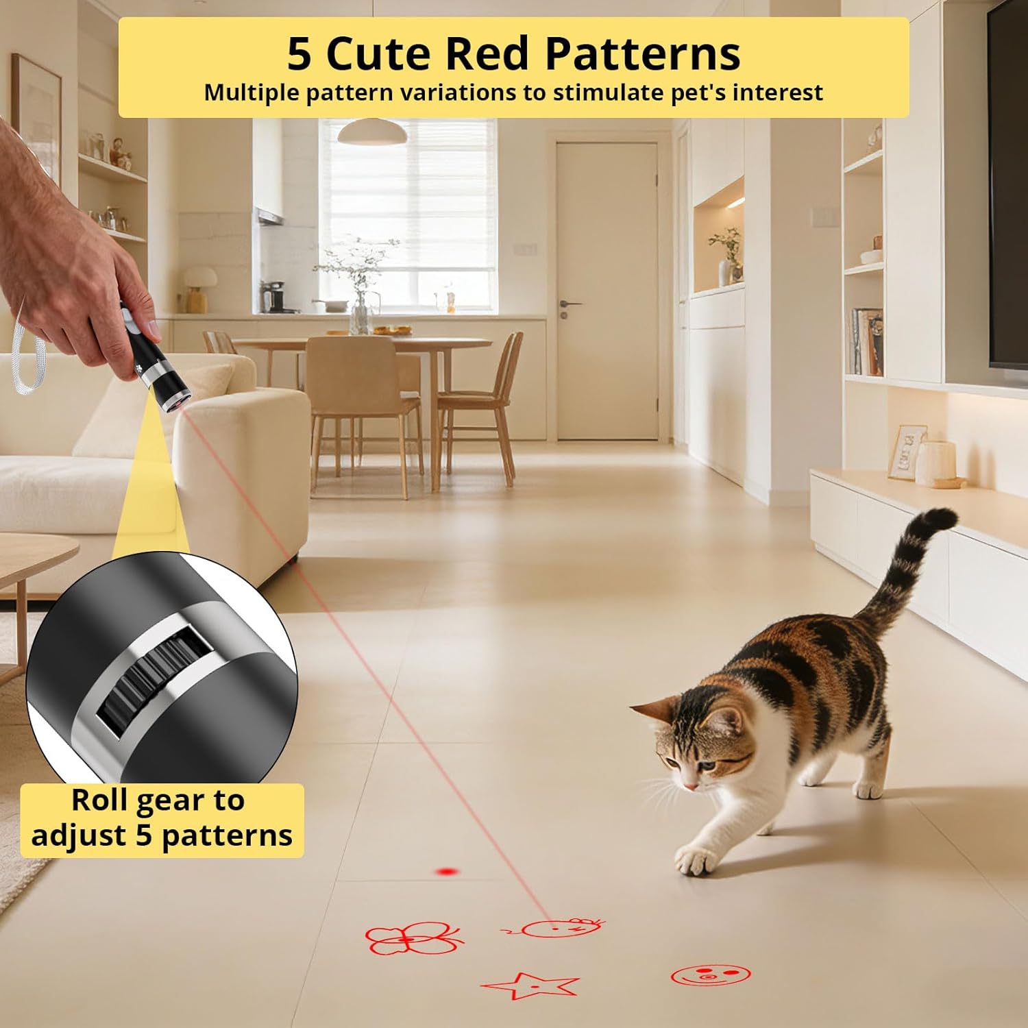 UMSIS Cat Toy, Distinctive Black Painted Metal Casing with Paw Print Design, USB Rechargeable, 7 Adjustable Patterns,Portable Interactive Chase Toy for Indoor Cats & Dogs Training and Exercise - Image 3