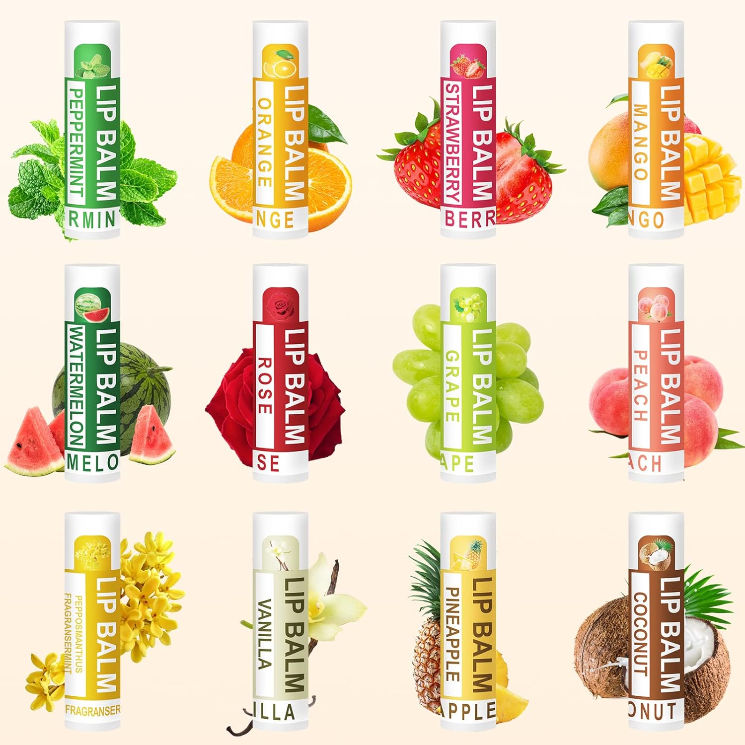 DMSKY 12 Pack Lip Balm, Natural Lip Balm Bulk with Vitamin E and Coconut Oil, Moisturizing Lip Balm for Dry Cracked Lips, Lip Balm for Stocking Stuffers - 12 Flavors - Image 2